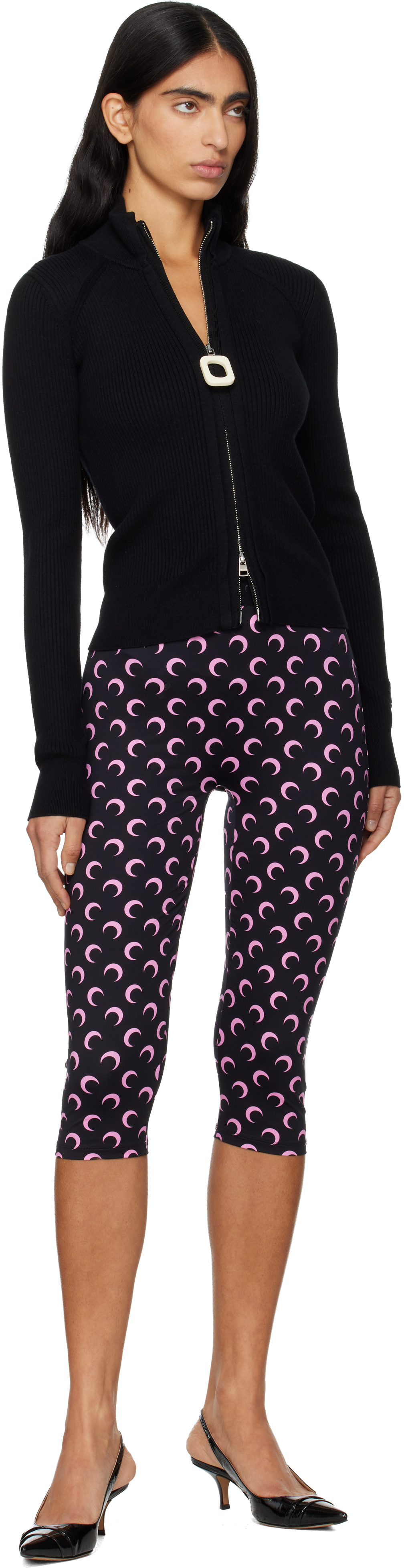 Marine Serre Black Recycled Moon Jersey Capri Leggings In Black