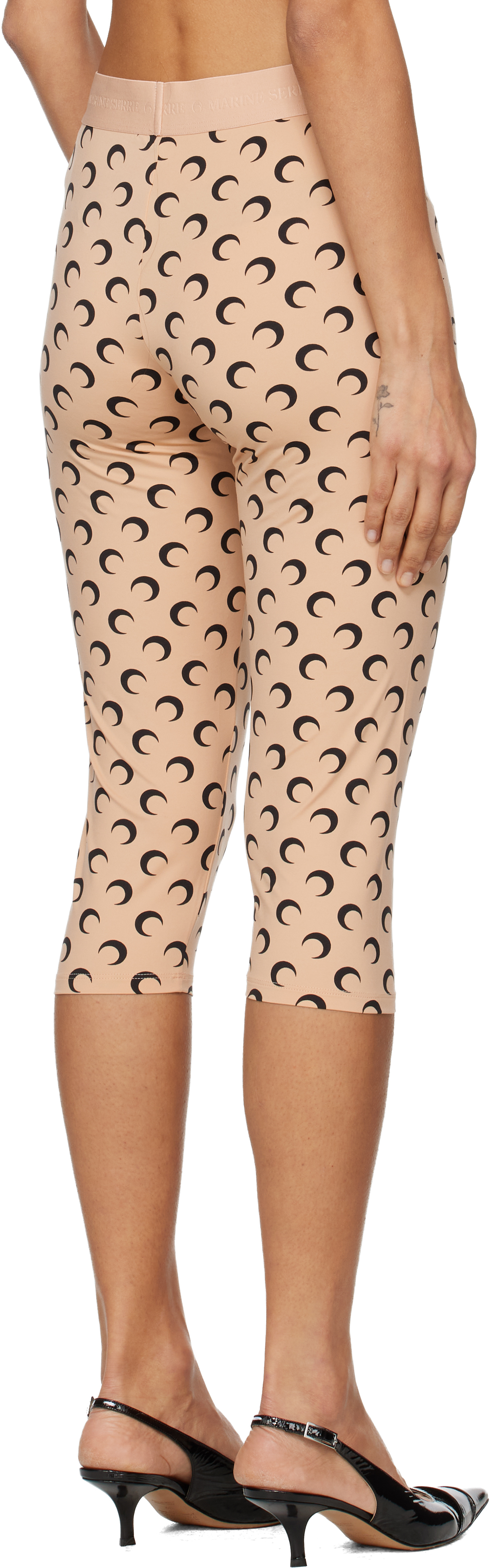 Marine Serre Beige Recycled Moon Jersey Capri Leggings In Neutral