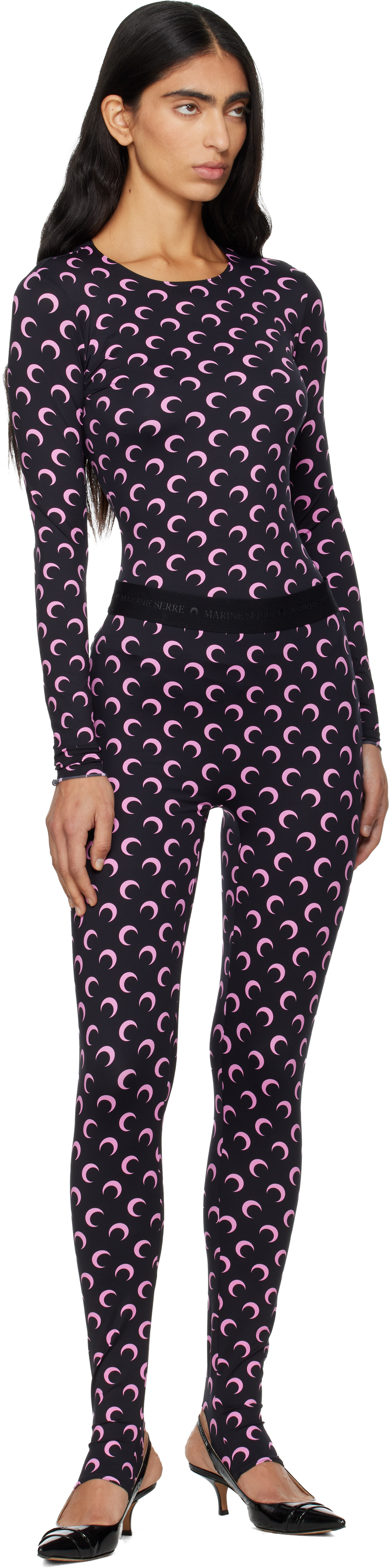 Marine Serre Black Recycled Moon Jersey Stirrup Leggings In Blue