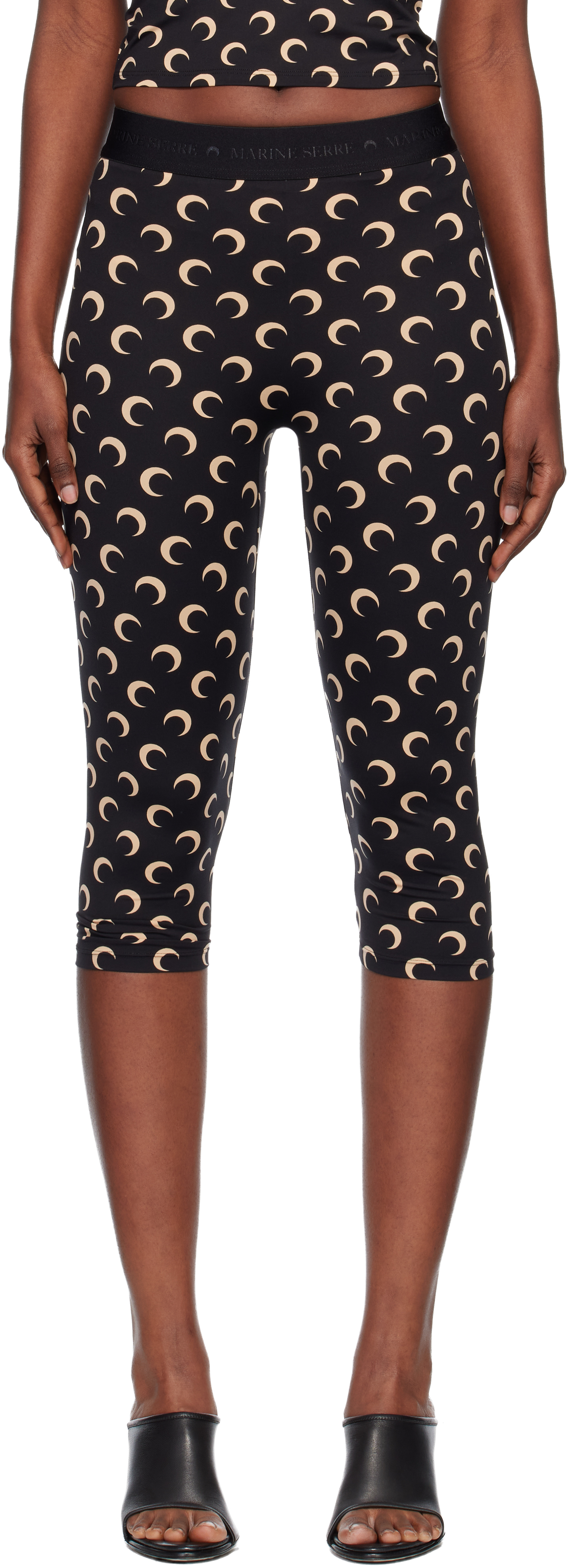 Marine Serre Recycled Moon Jersey Capri Leggings In Black