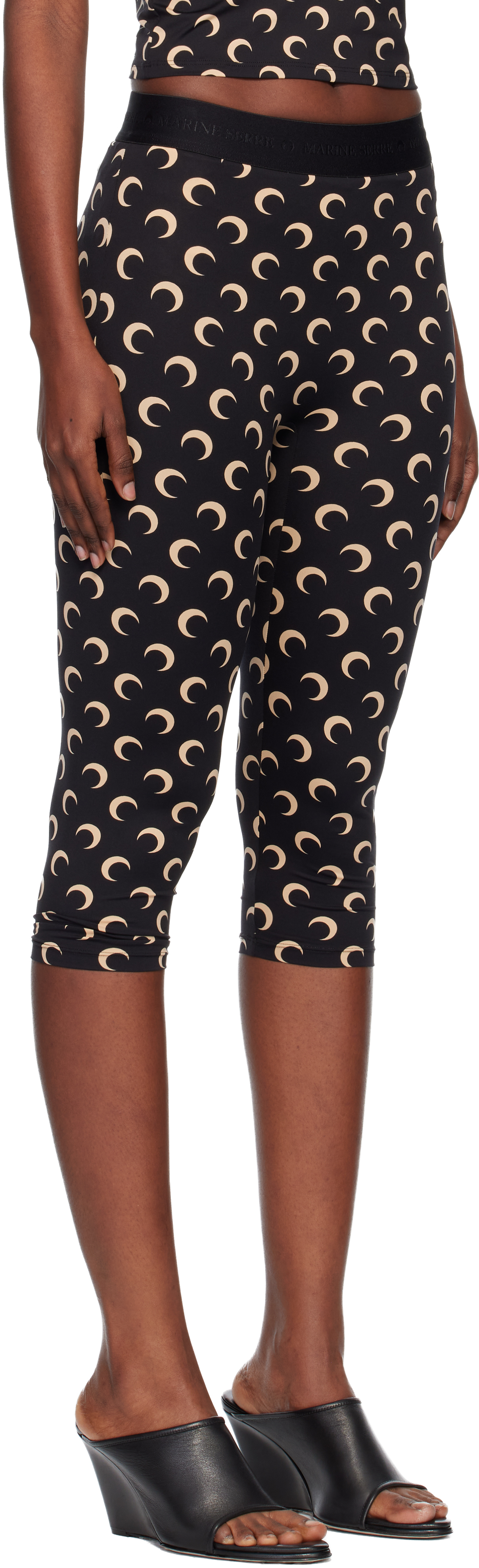 Marine Serre Recycled Moon Jersey Capri Leggings In Black