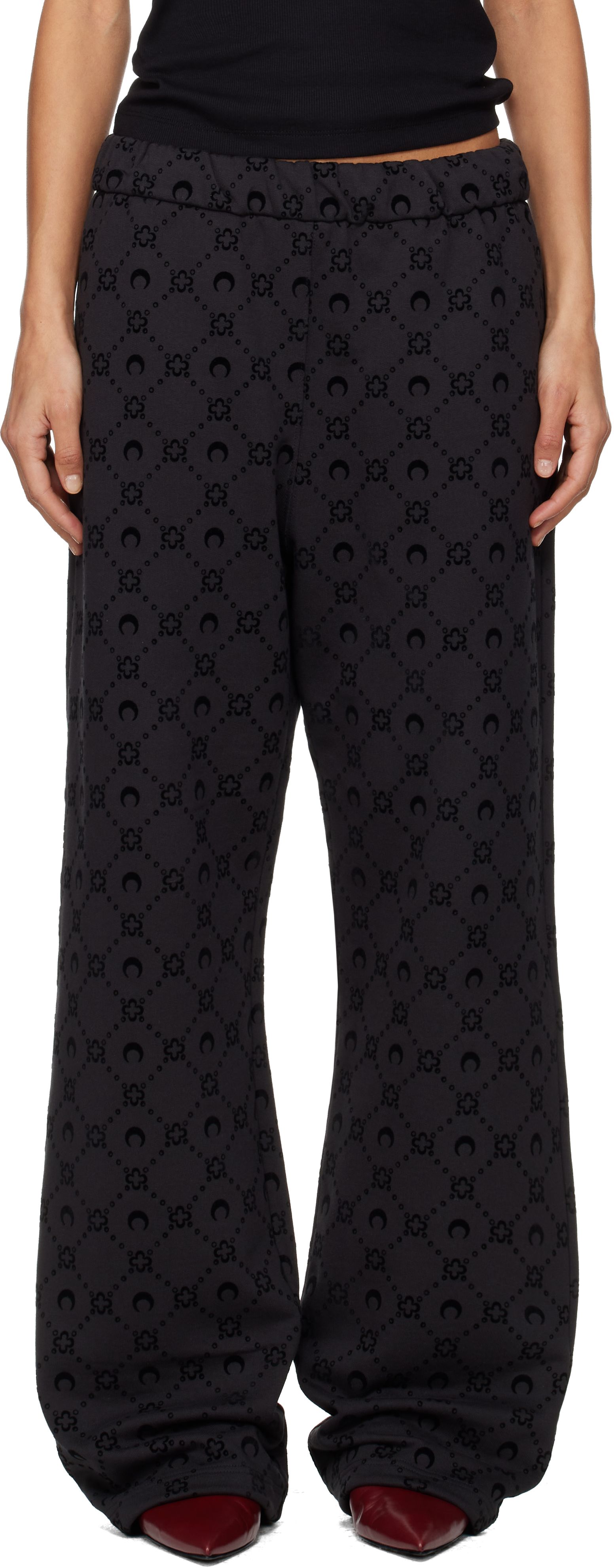 Marine Serre Black Moonogram Flocked Fleece Sweatpants