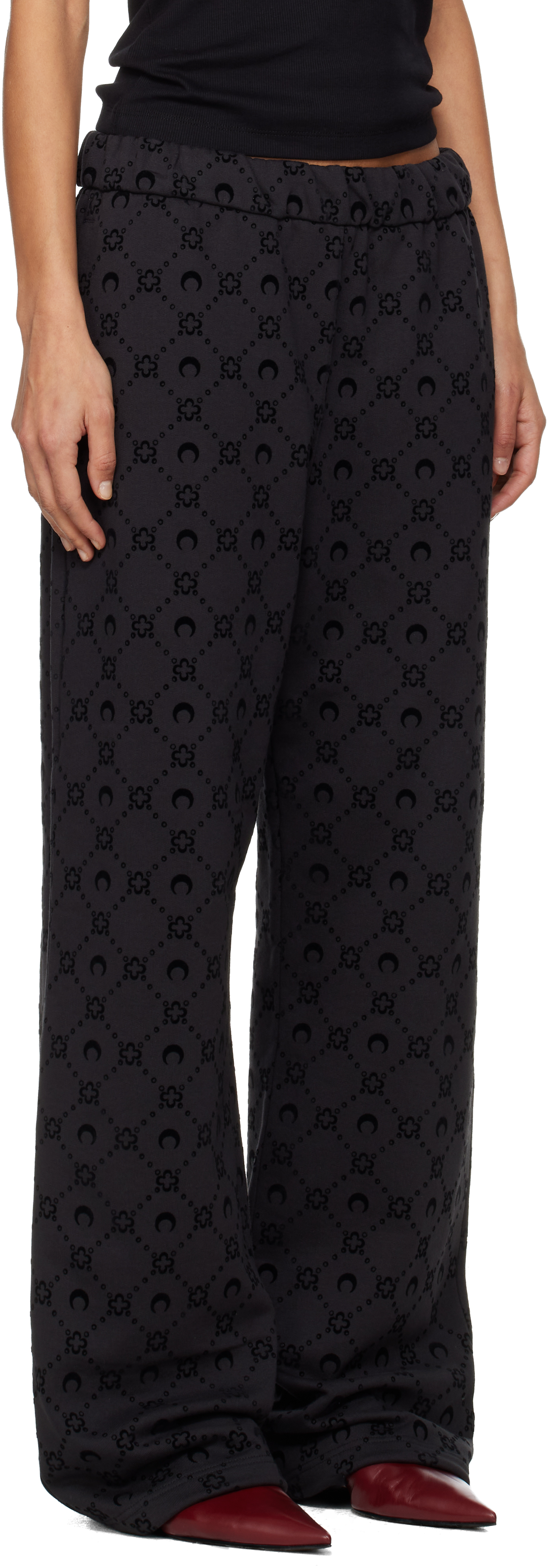 Marine Serre Black Moonogram Flocked Fleece Sweatpants In Black