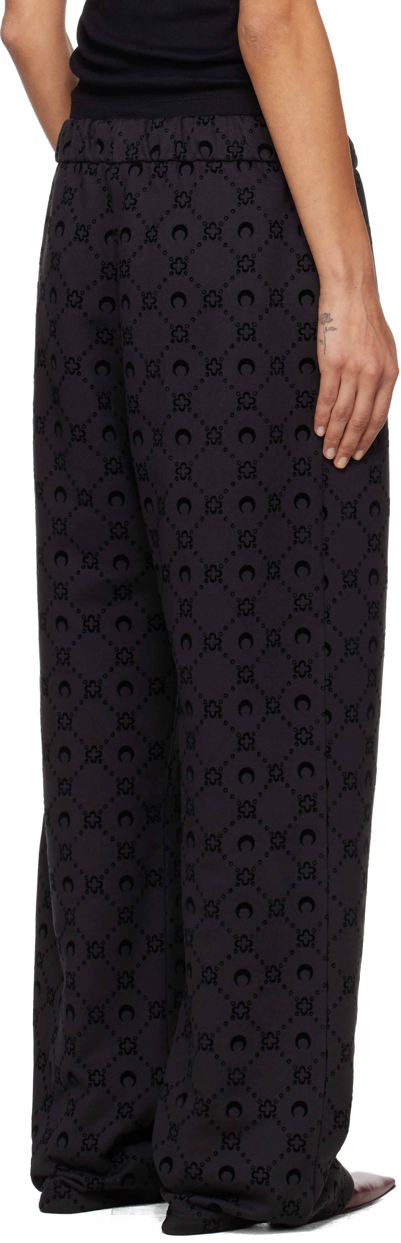 Marine Serre Black Moonogram Flocked Fleece Sweatpants In Black