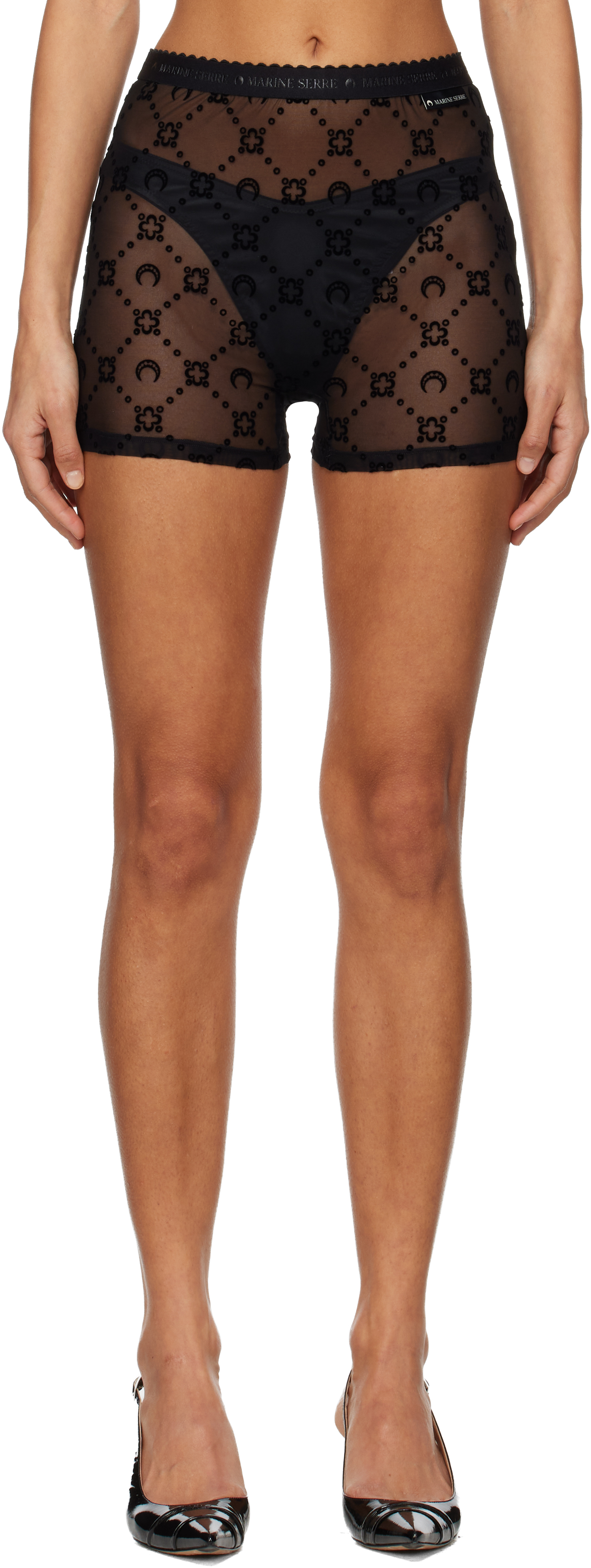 Marine Serre Black Recycled Mesh Flock Shorts