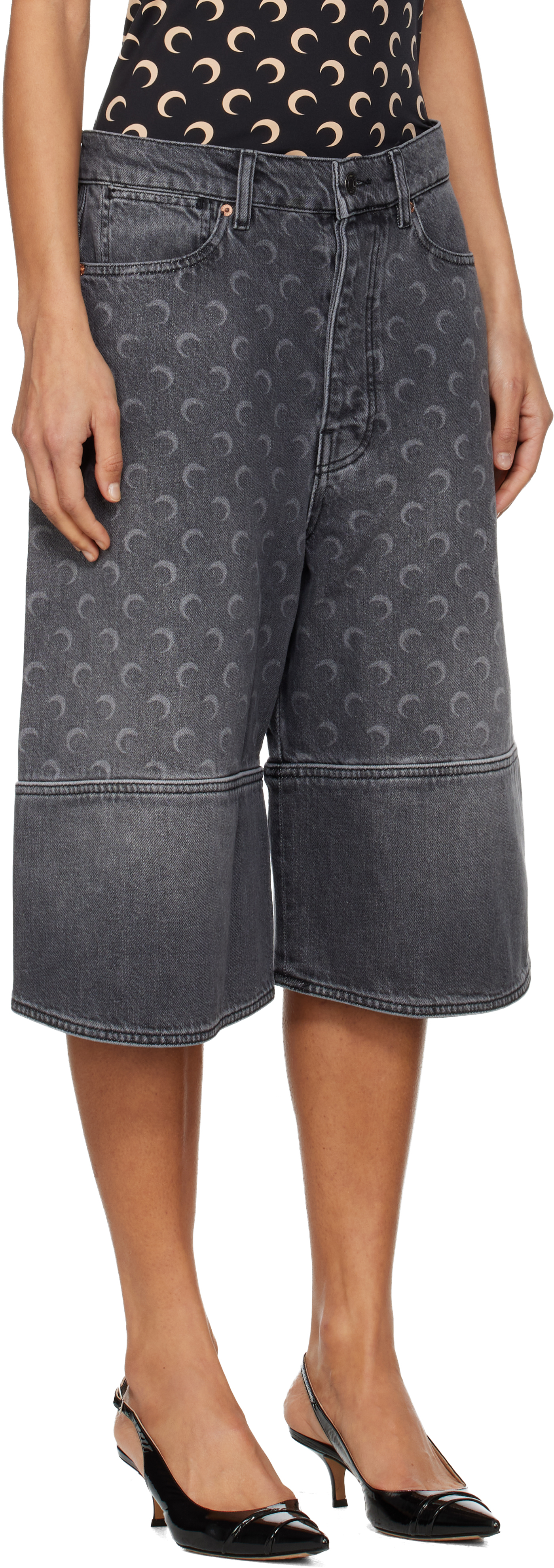 Marine Serre Grey Moon Laser Denim Shorts In Gray