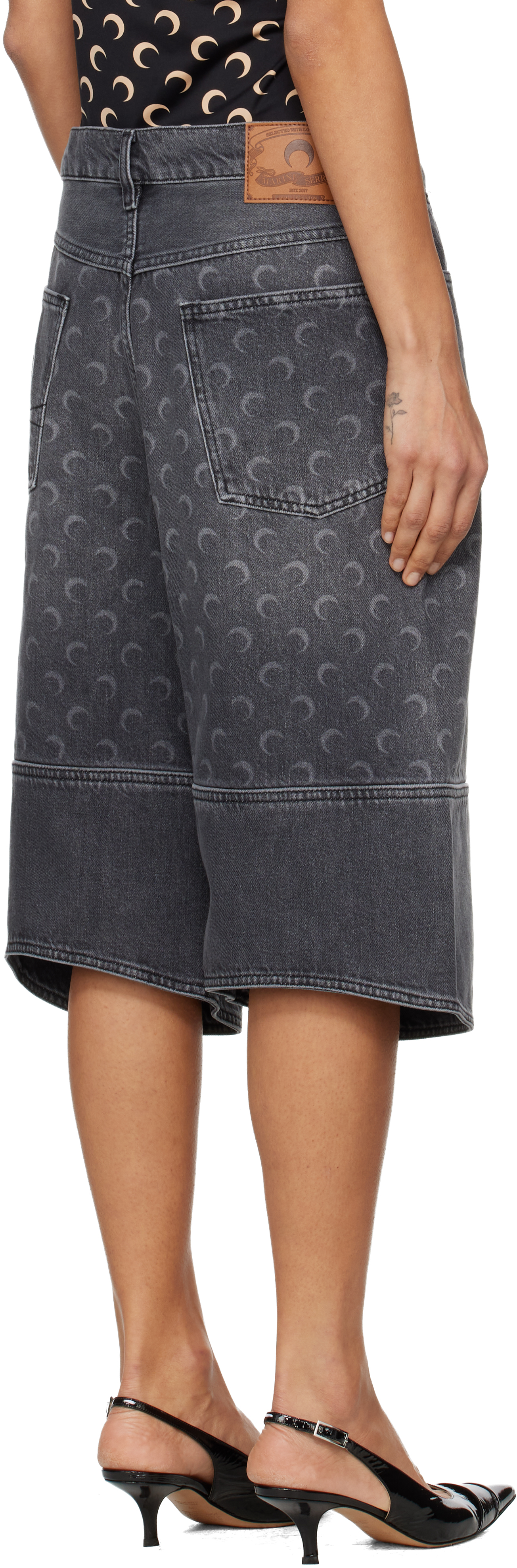 Marine Serre Grey Moon Laser Denim Shorts In Gray