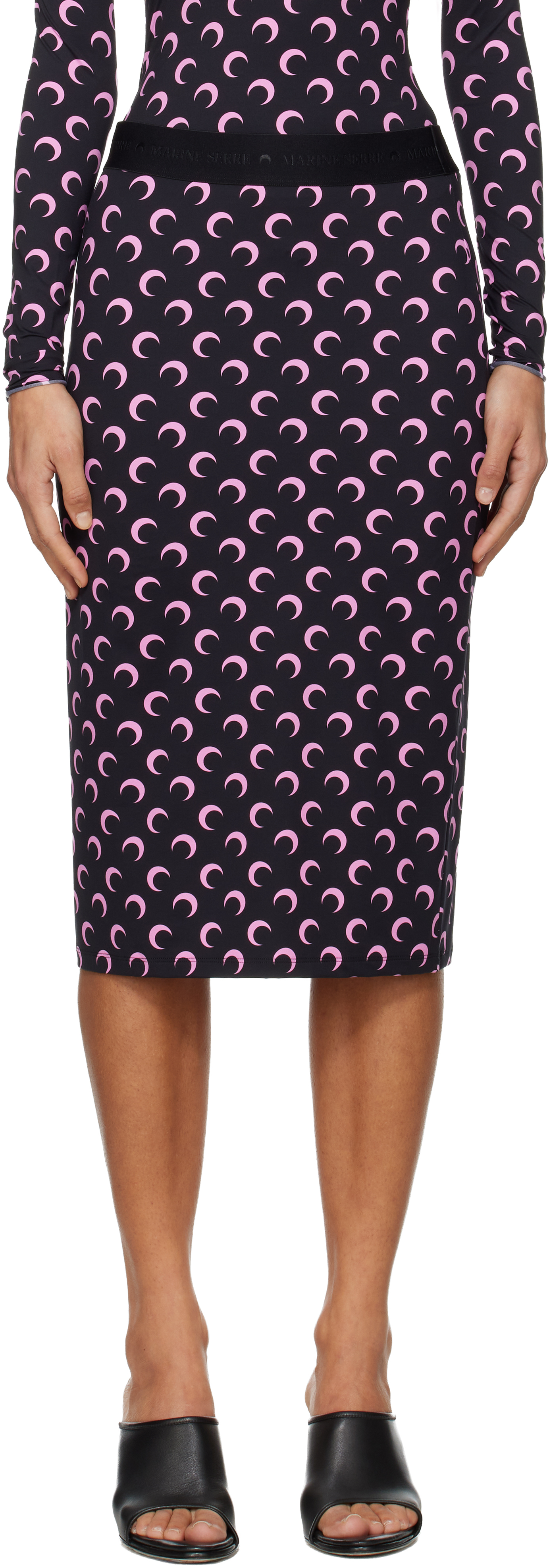 Marine Serre Black Moon Printed Jersey Midi Skirt