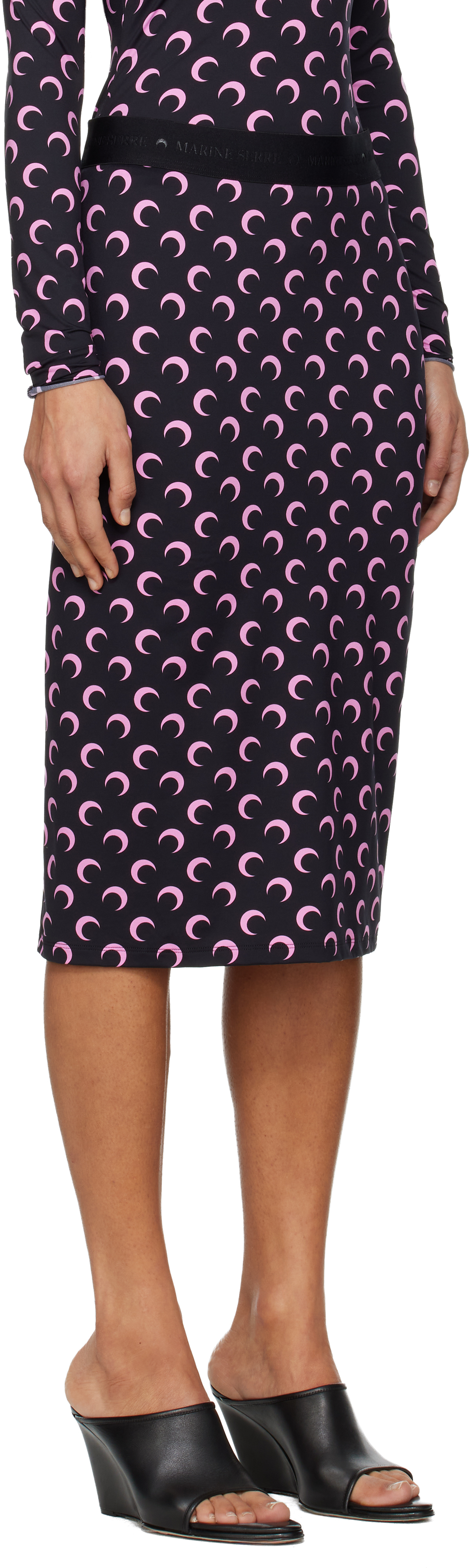 Marine Serre Black Moon Printed Jersey Midi Skirt