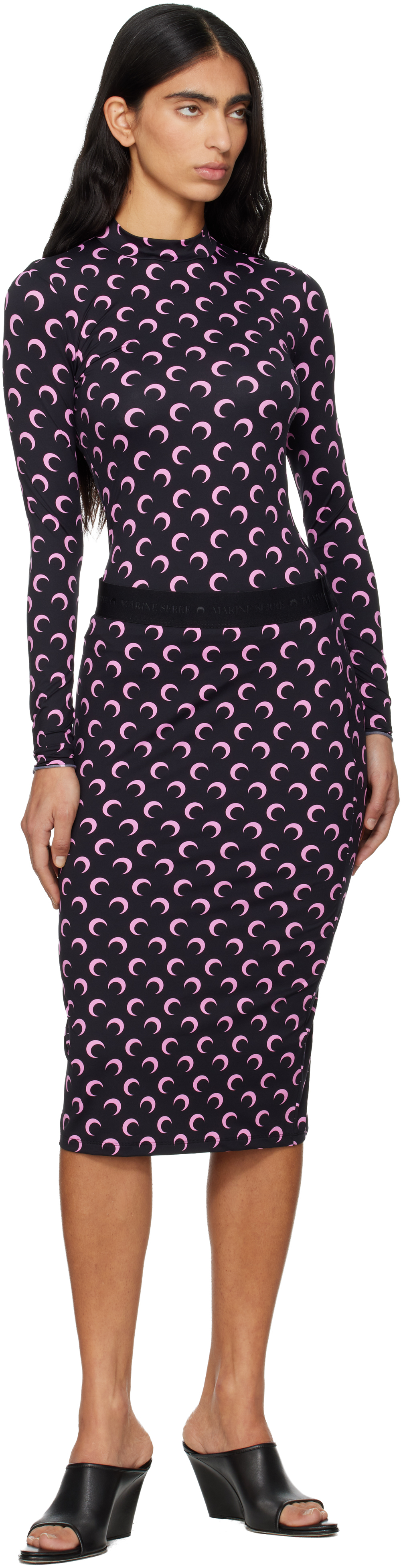 Marine Serre Black Moon Printed Jersey Midi Skirt