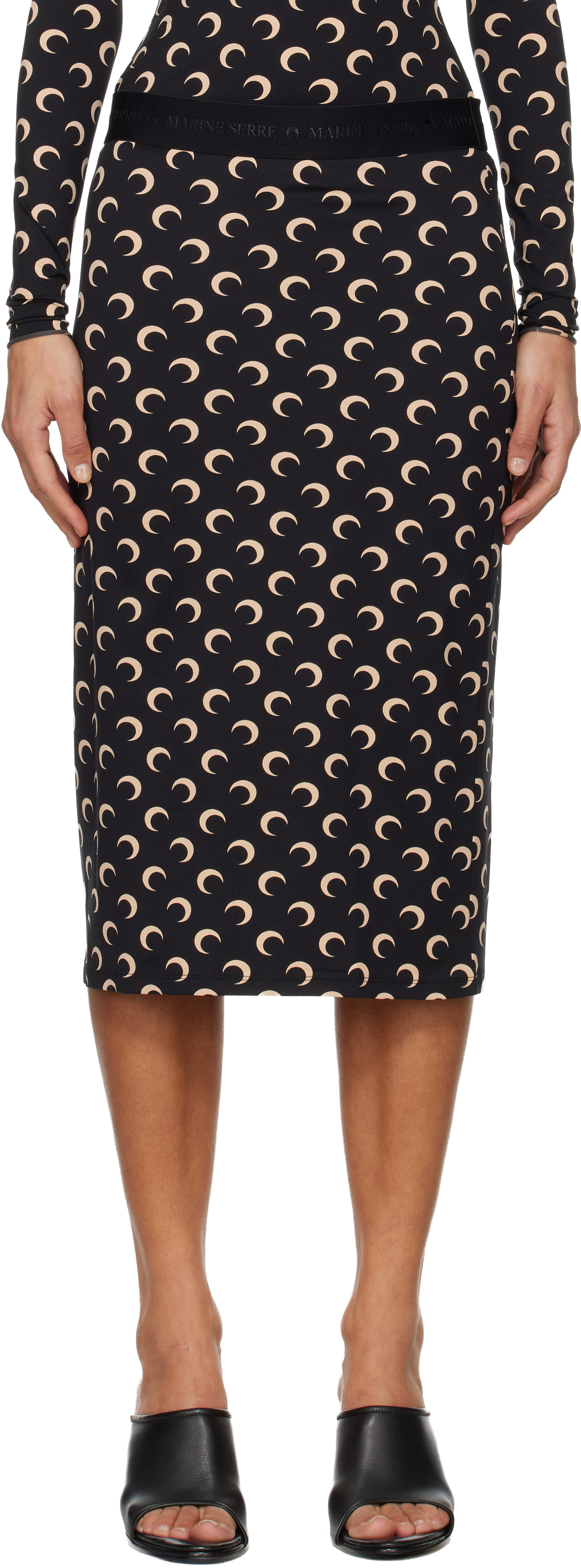 Marine Serre Black Moon Printed Jersey Midi Skirt In Brown