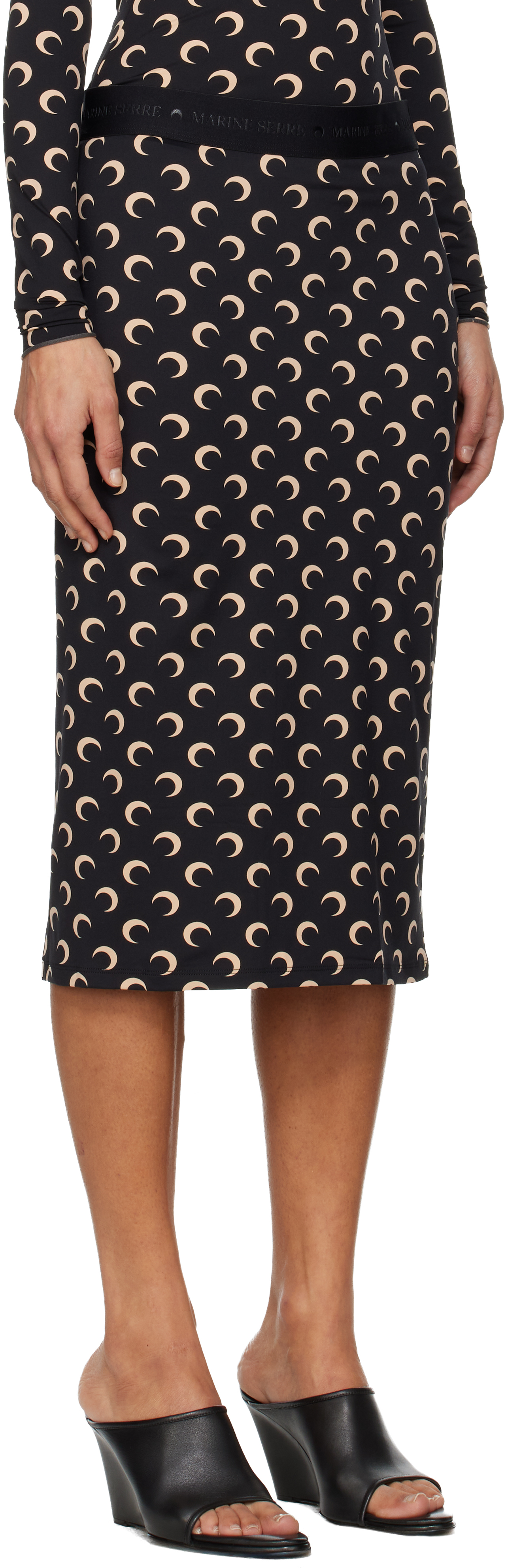 Marine Serre Black Moon Printed Jersey Midi Skirt In Brown