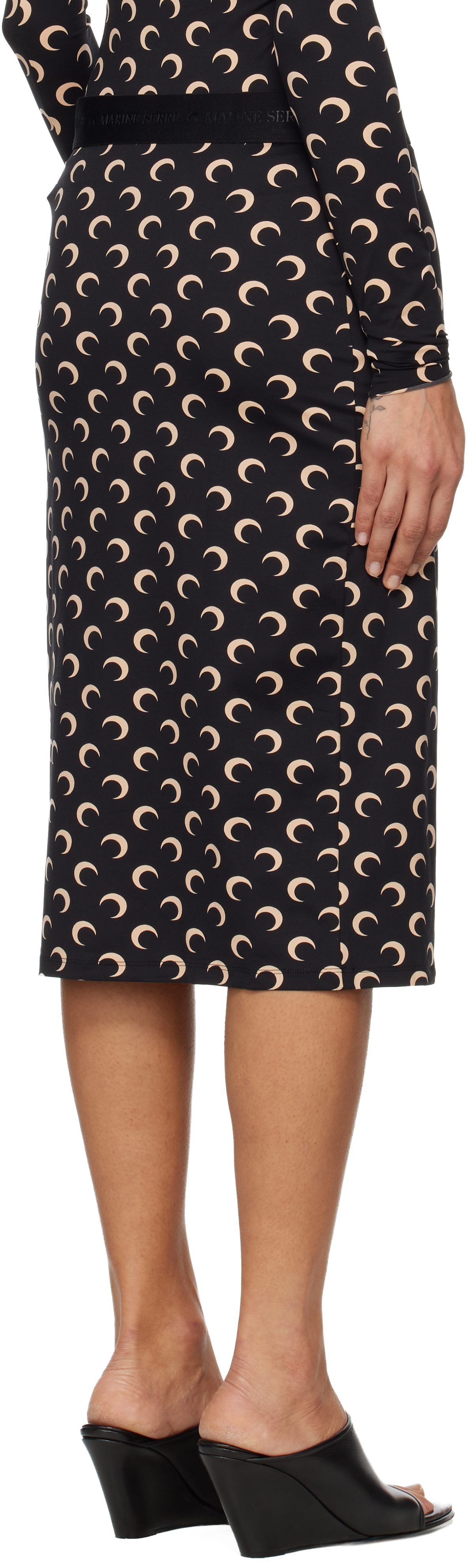 Marine Serre Black Moon Printed Jersey Midi Skirt In Brown