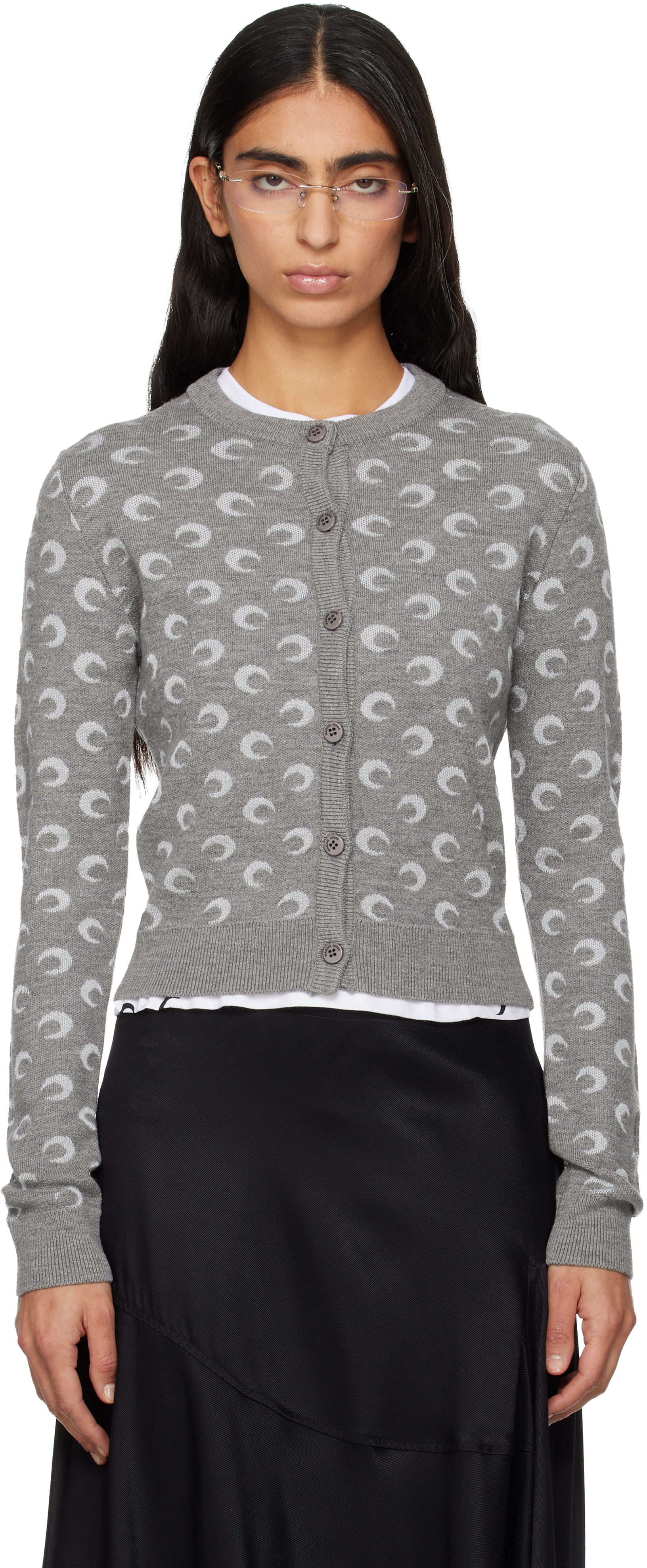 Marine Serre Gray Moon Jacquard Knit Fitted Cardigan In Gray
