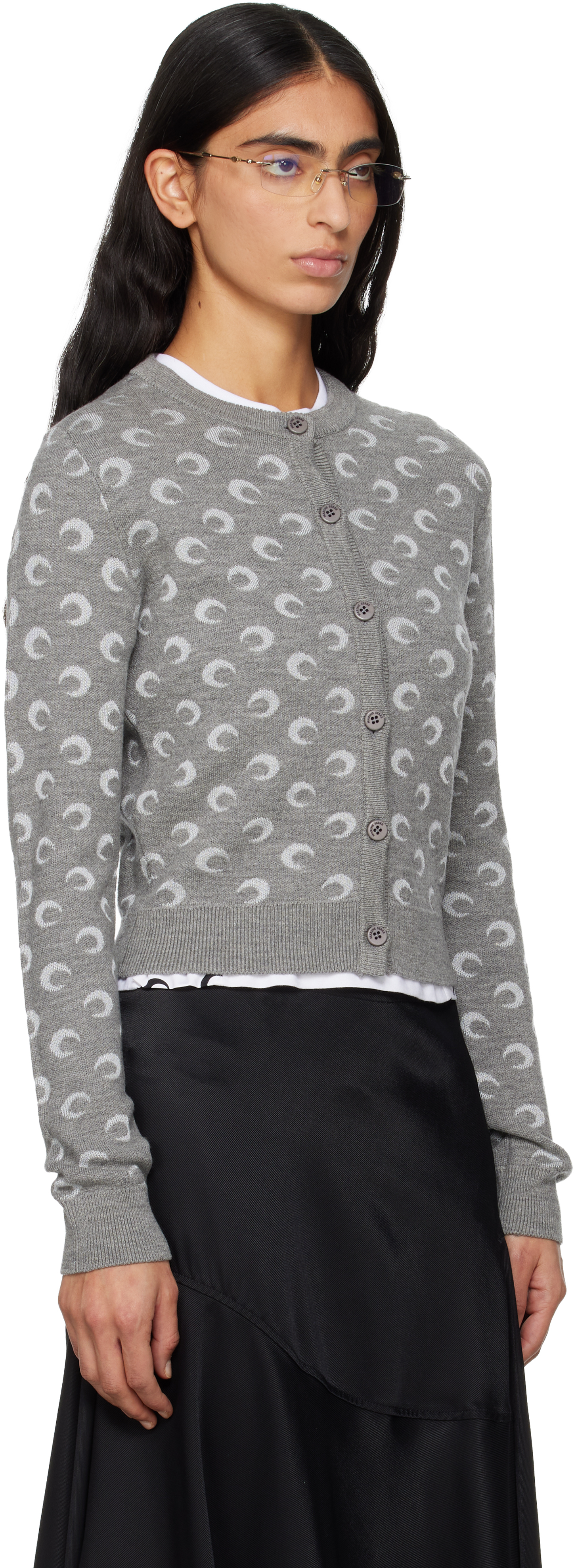 Marine Serre Gray Moon Jacquard Knit Fitted Cardigan In Gray