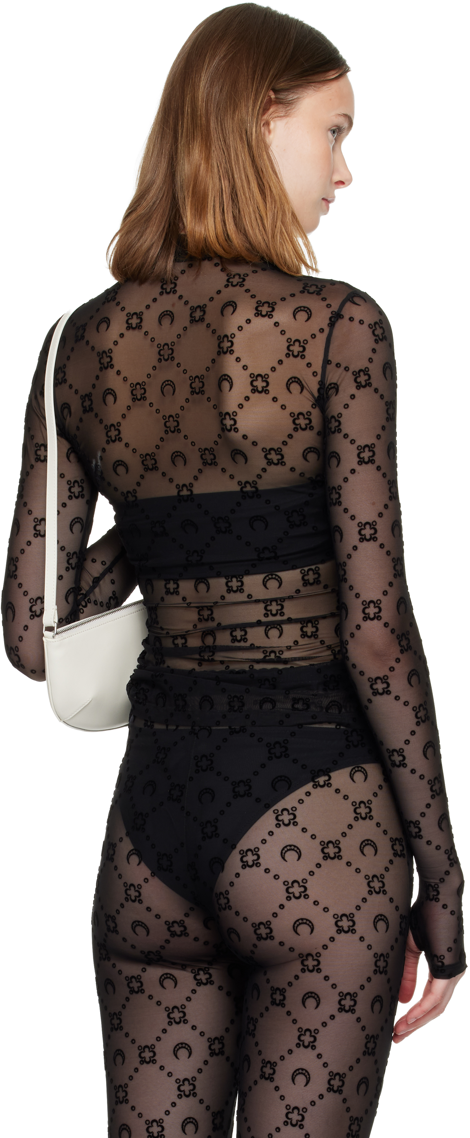 Marine Serre Black Recycled Mesh Flock Second Skin Highneck Top In Black