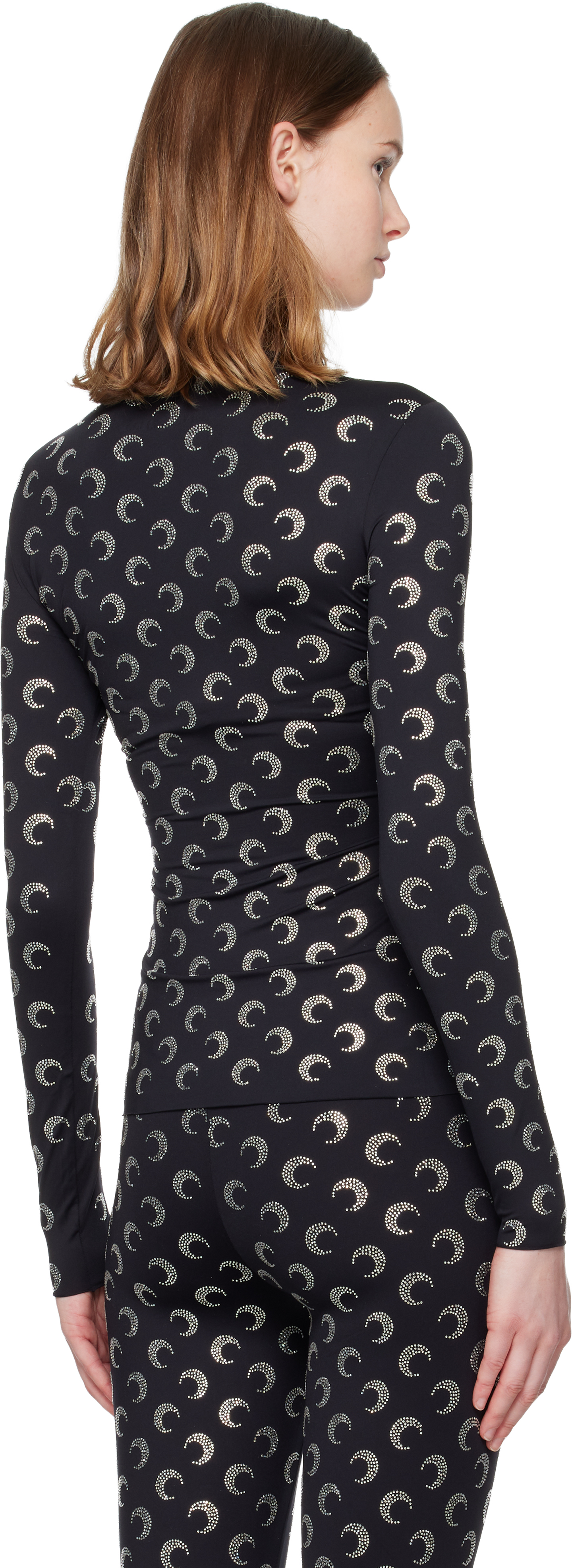 Marine Serre Black Recycled Moon Strass Second Skin Crewneck T-shirt In Black