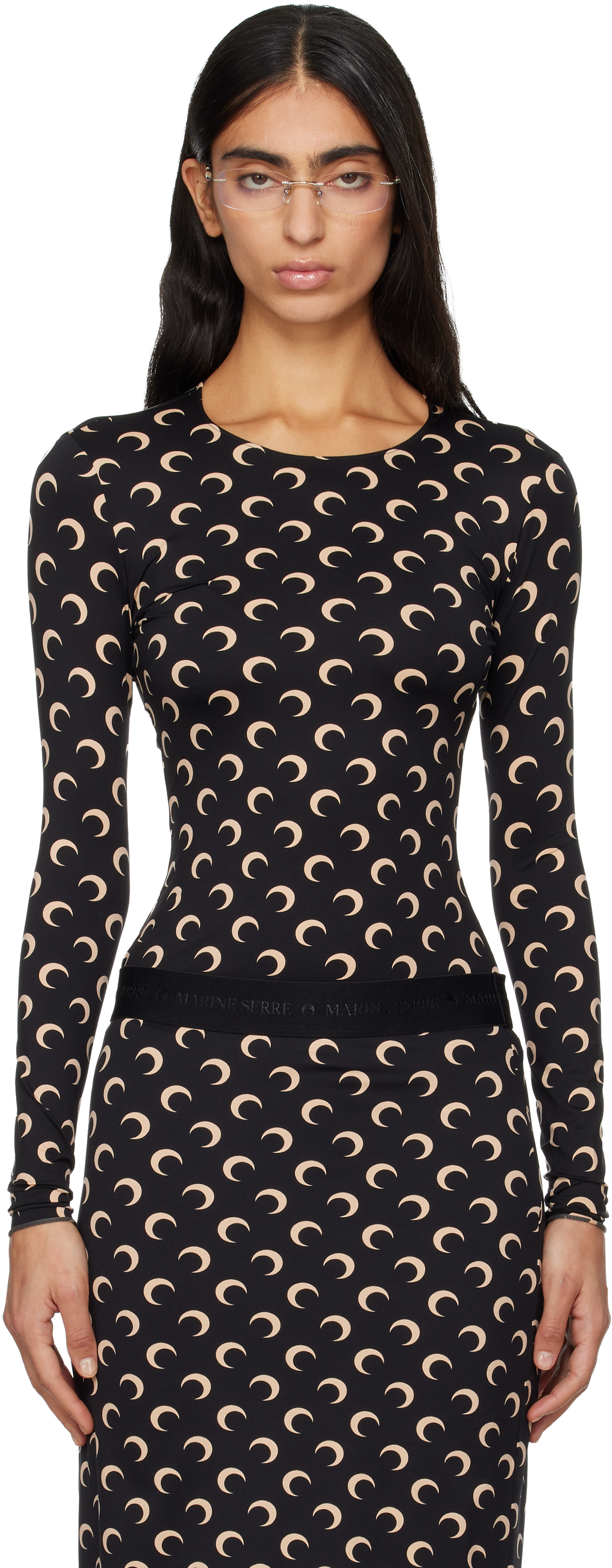 Marine Serreのブラック Moon リサイクルジャージ セカンドスキン T