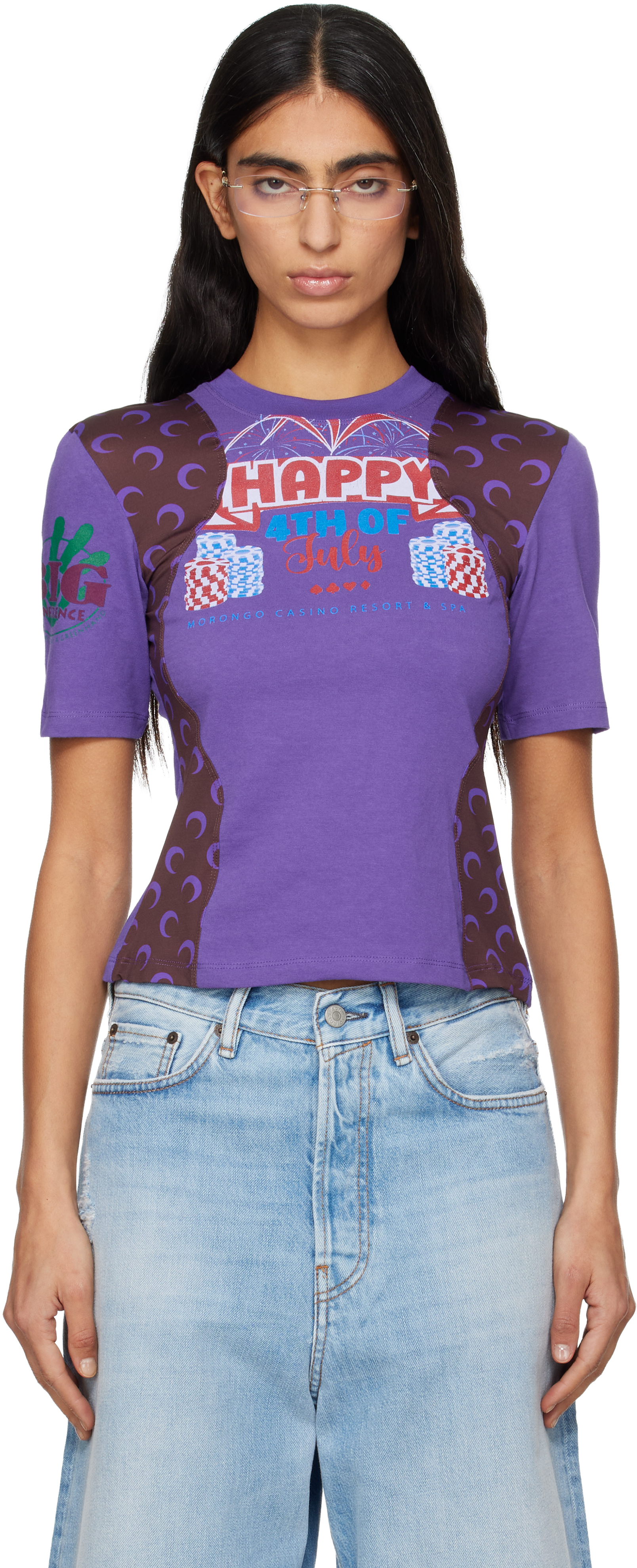 Marine Serre Purple Regenerated Graphic Jersey Baby Fit T-shirt In Purple