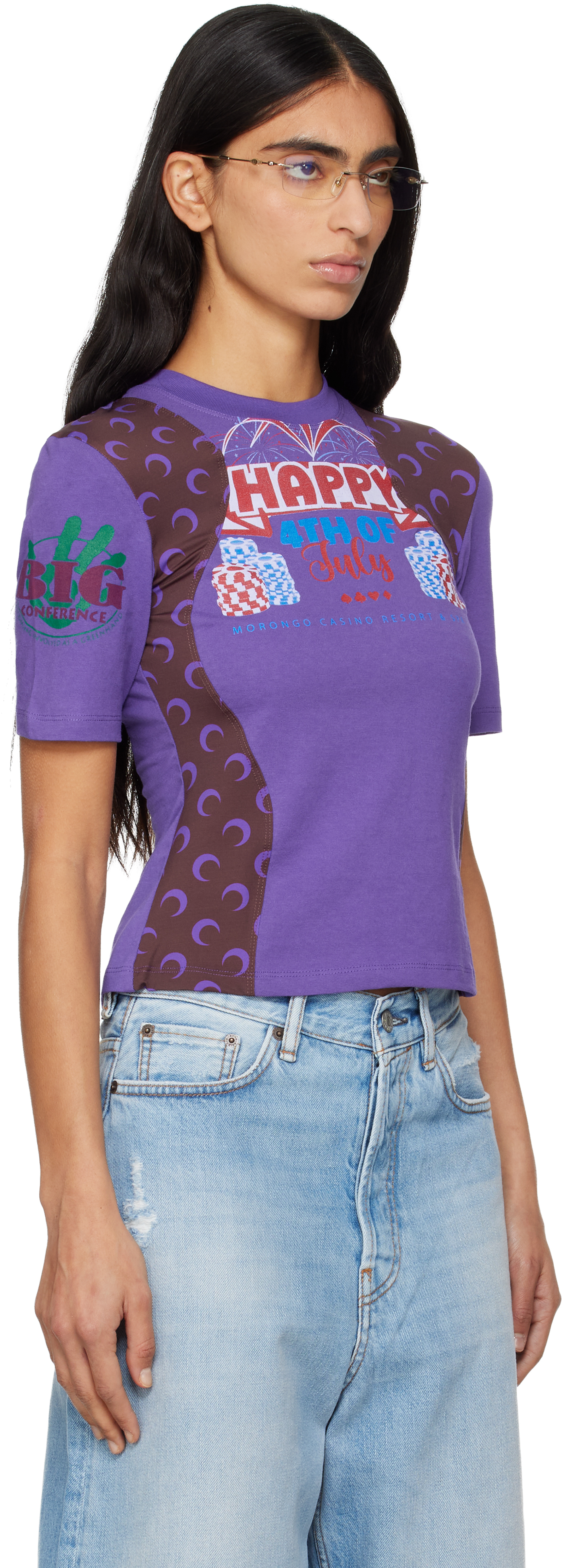 Marine Serre Purple Regenerated Graphic Jersey Baby Fit T-shirt In Purple