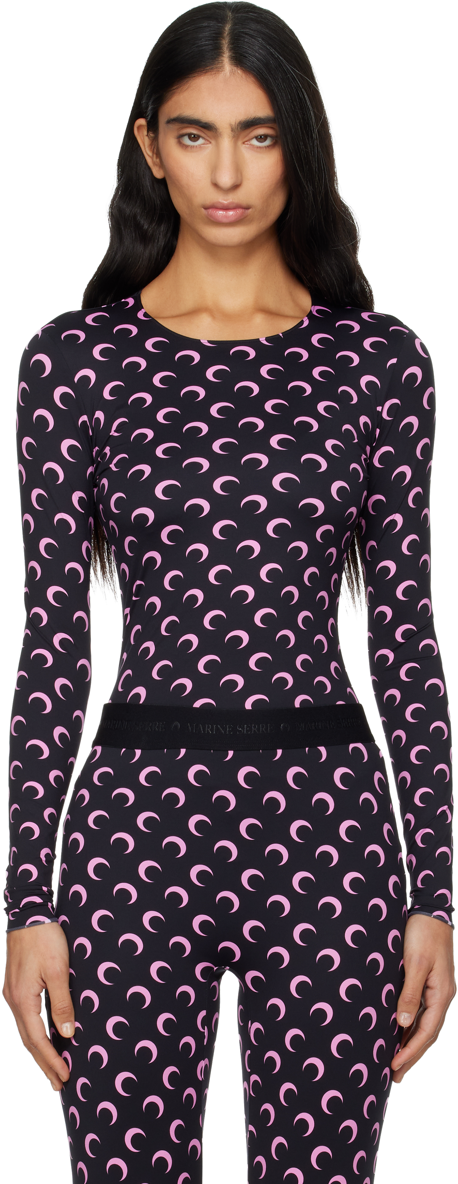 Marine Serre Black Recycled Moon Jersey Long Sleeve T-shirt In Black