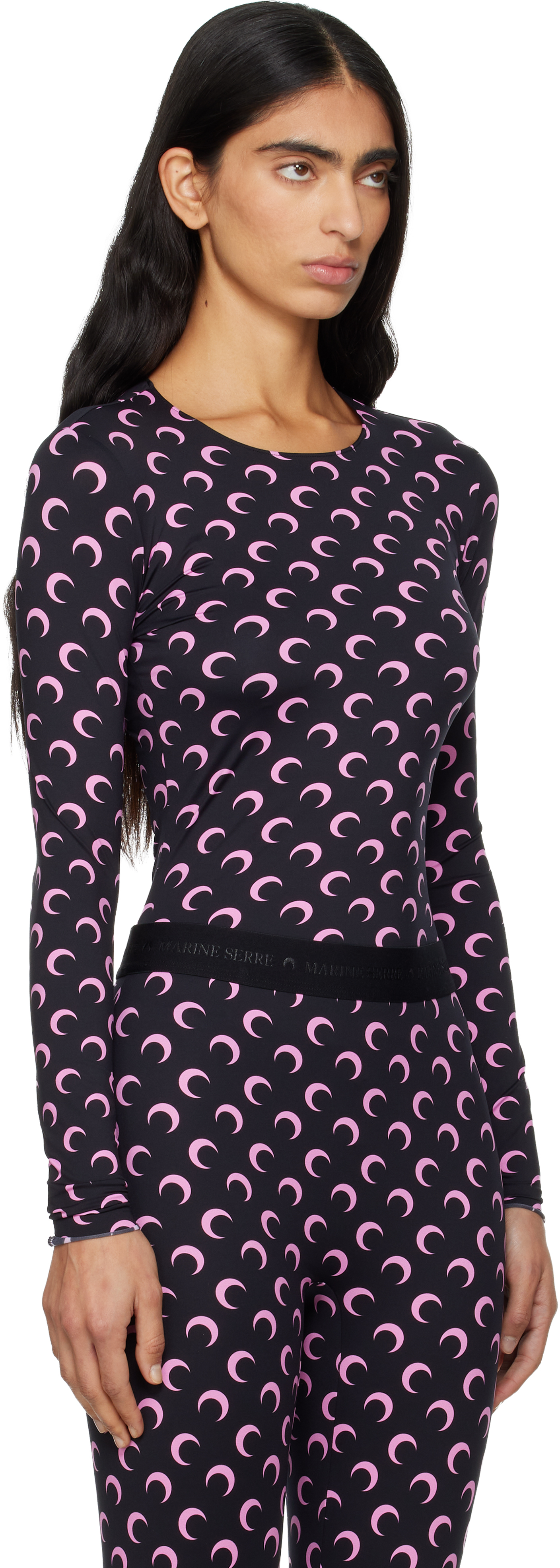 Marine Serre Black Recycled Moon Jersey Long Sleeve T-shirt In Black