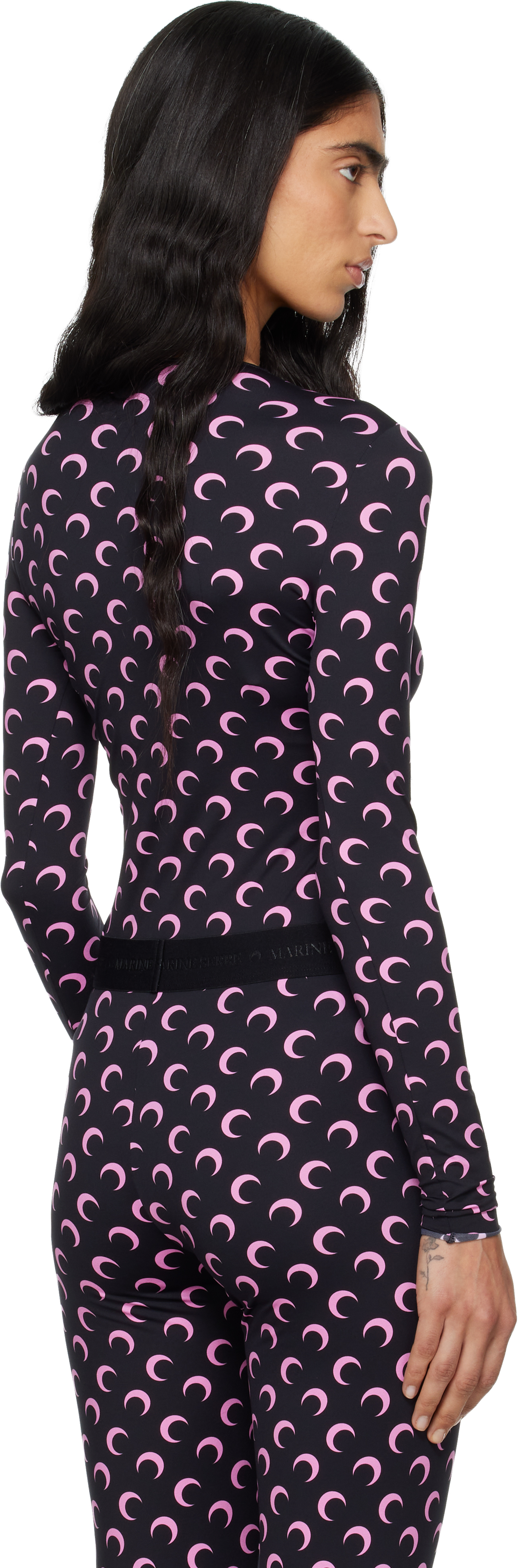 Marine Serre Black Recycled Moon Jersey Long Sleeve T-shirt In Black