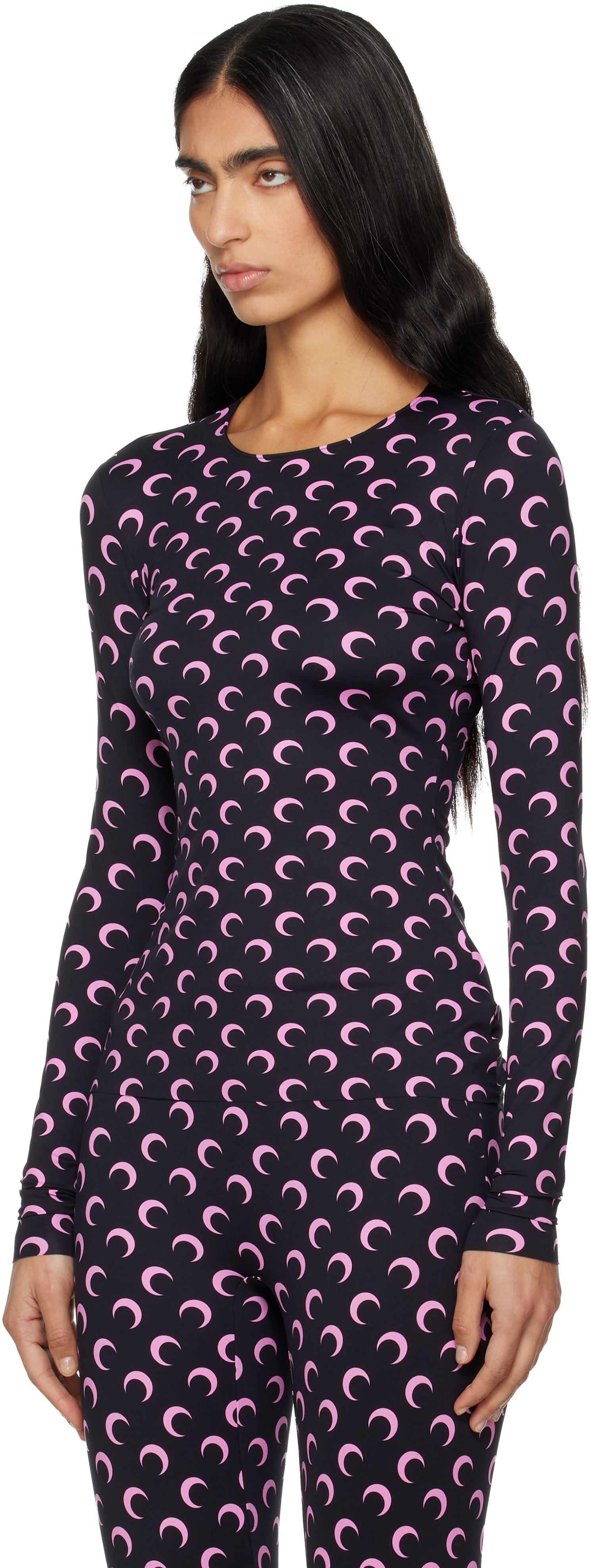 Marine Serre Black Recycled Moon Jersey Long Sleeve T-shirt In Black