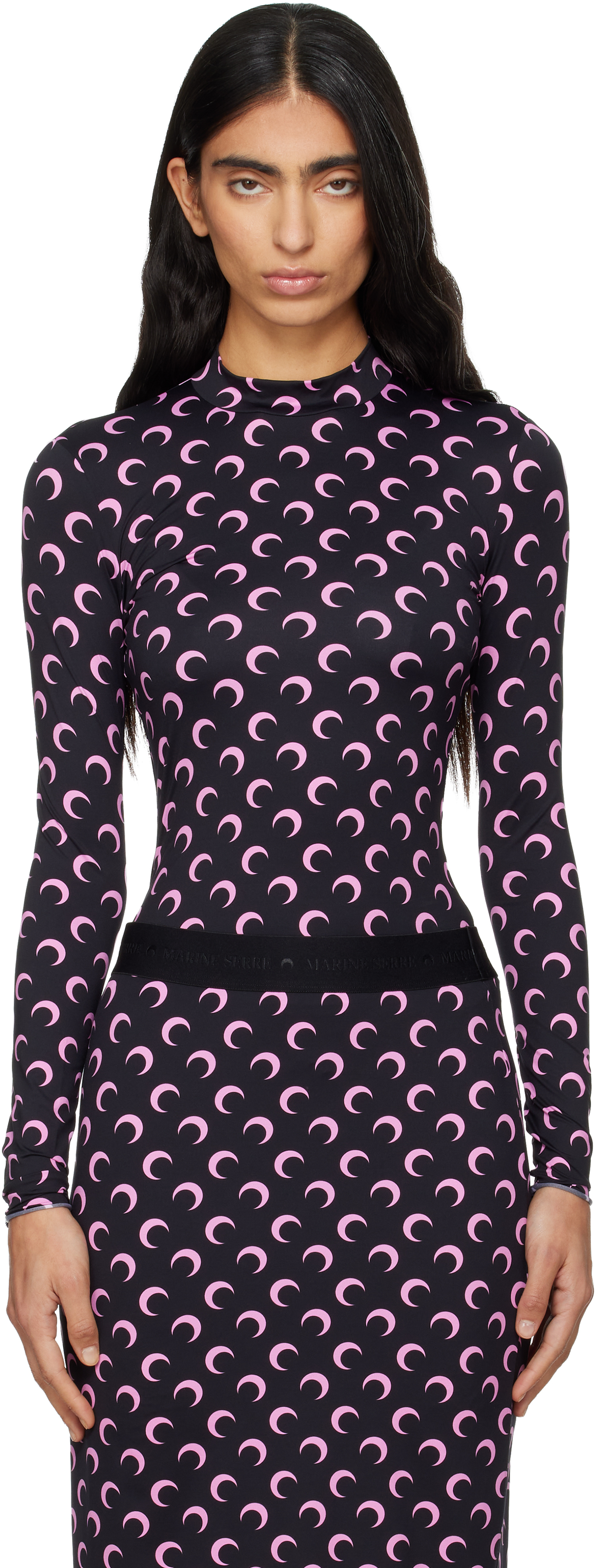 Marine Serre Black Recycled Moon Jersey Second Skin T-shirt In Purple