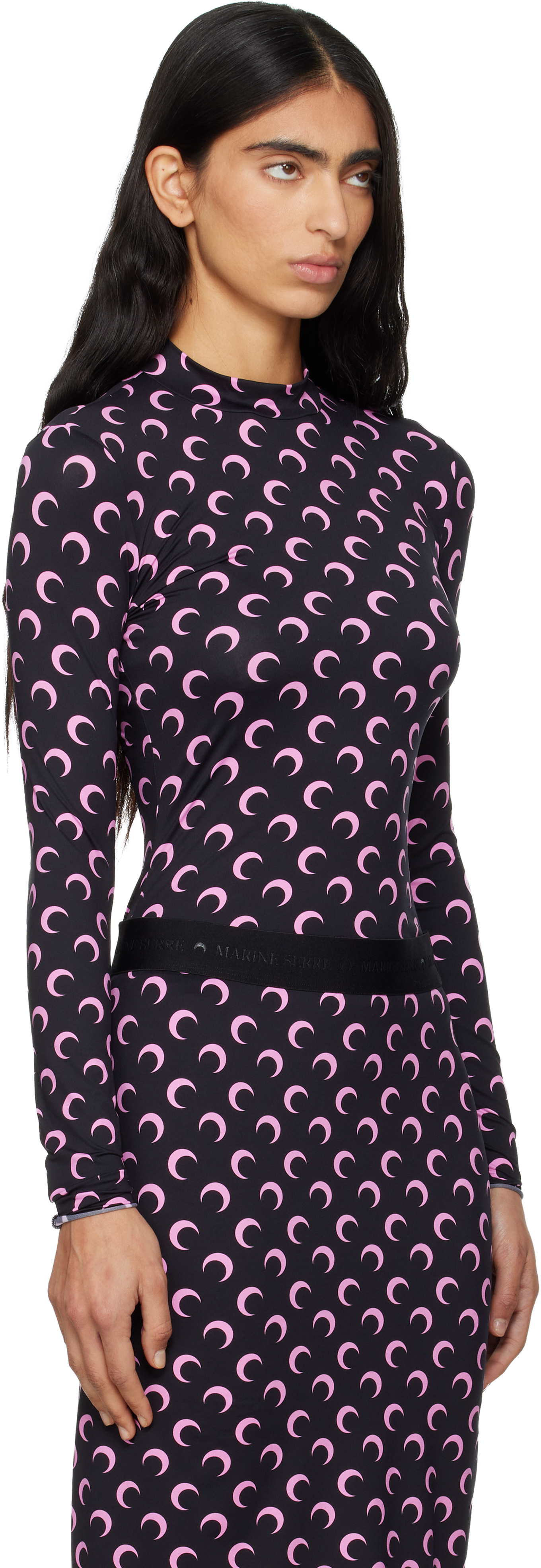 Marine Serre Black Recycled Moon Jersey Second Skin T-shirt In Purple