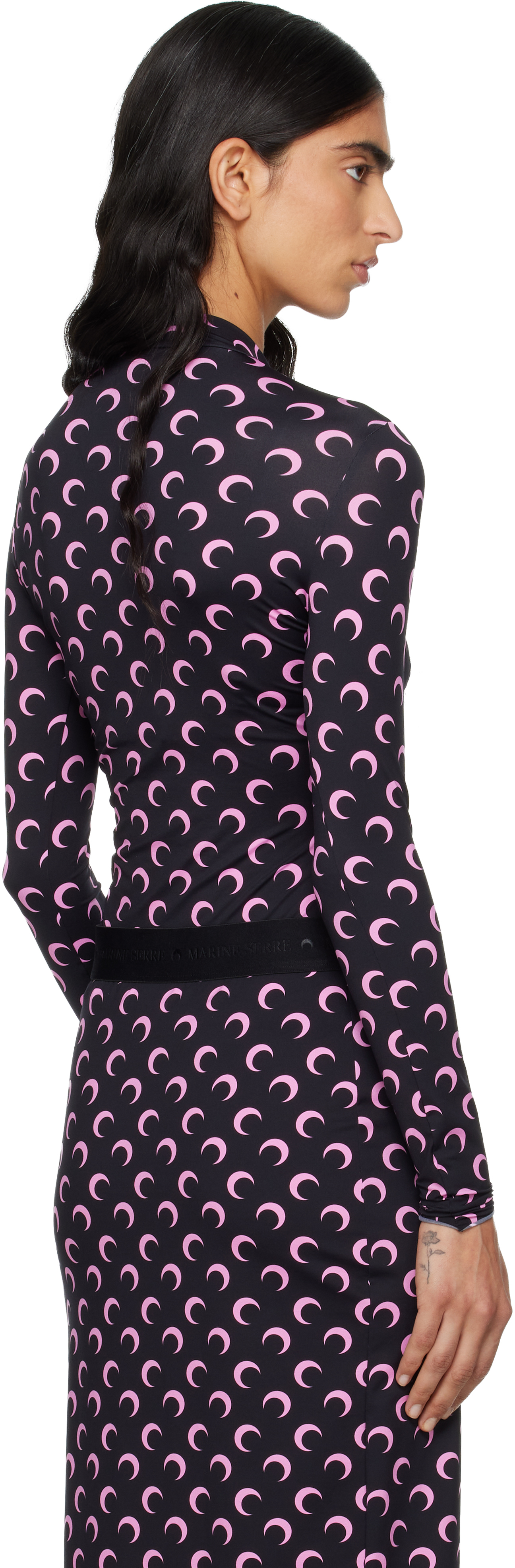 Marine Serre Black Recycled Moon Jersey Second Skin T-shirt In Purple