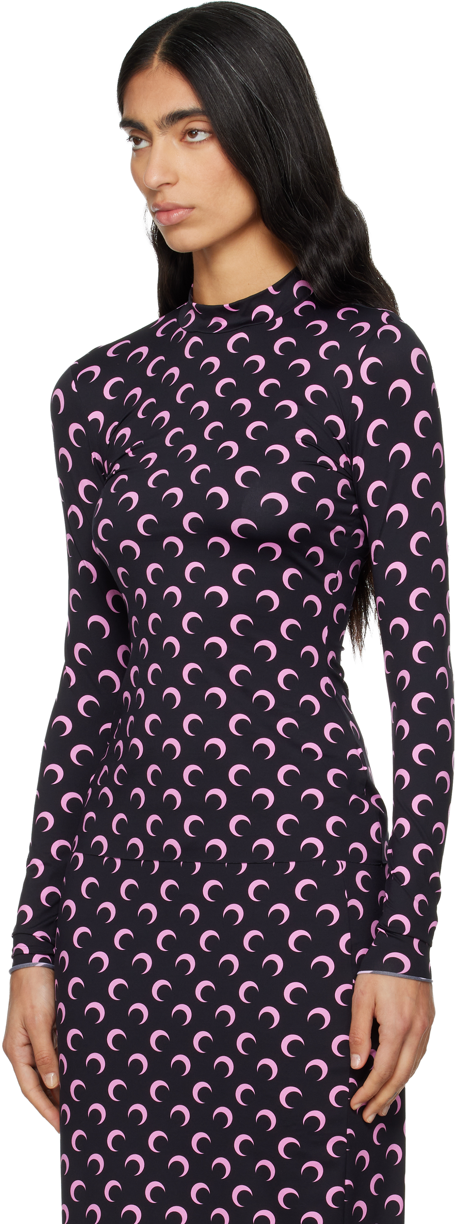 Marine Serre Black Recycled Moon Jersey Second Skin T-shirt In Purple