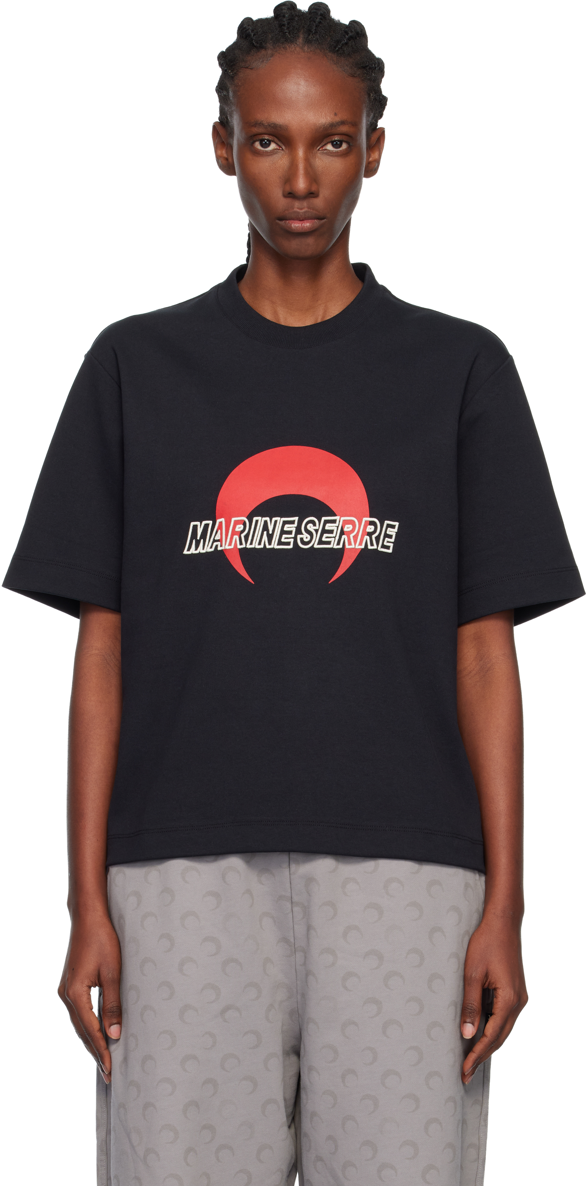 Marine Serre Classic Black T-shirts And Polos With Minimalist Design In Black