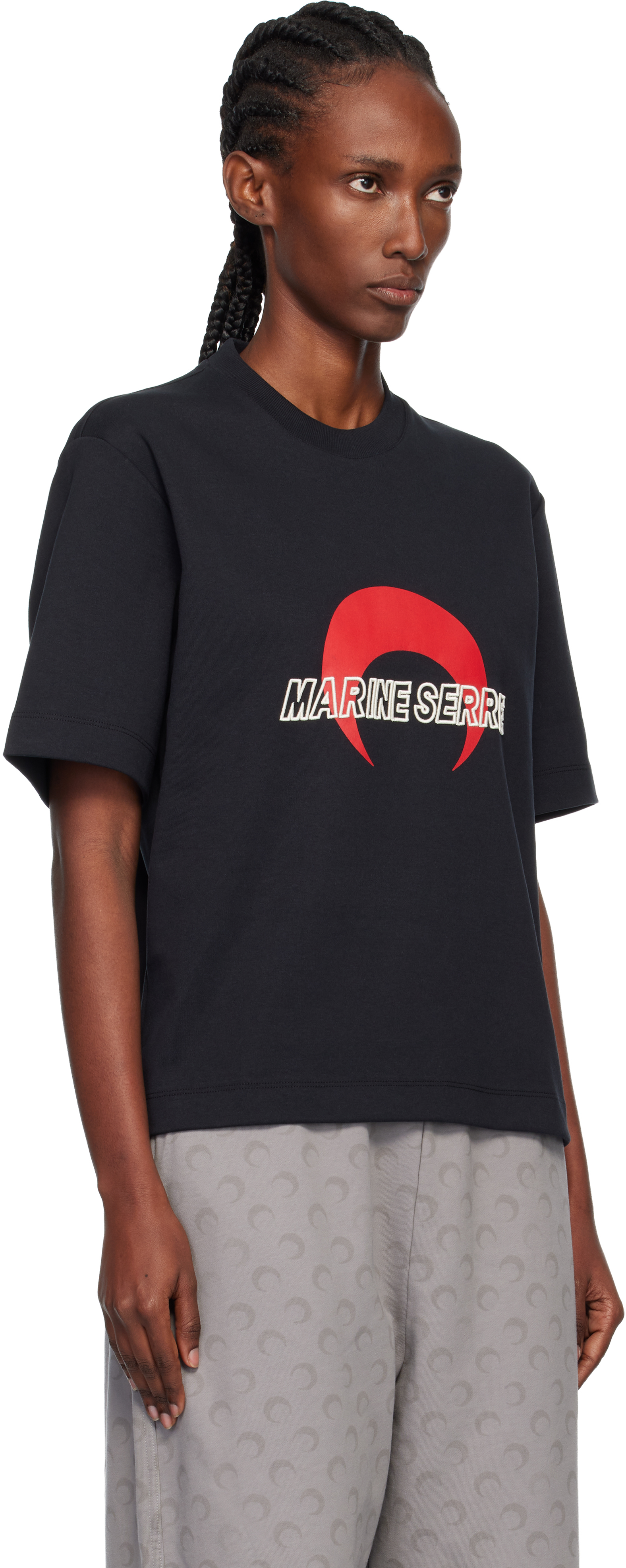 Marine Serre Classic Black T-shirts And Polos With Minimalist Design In Black