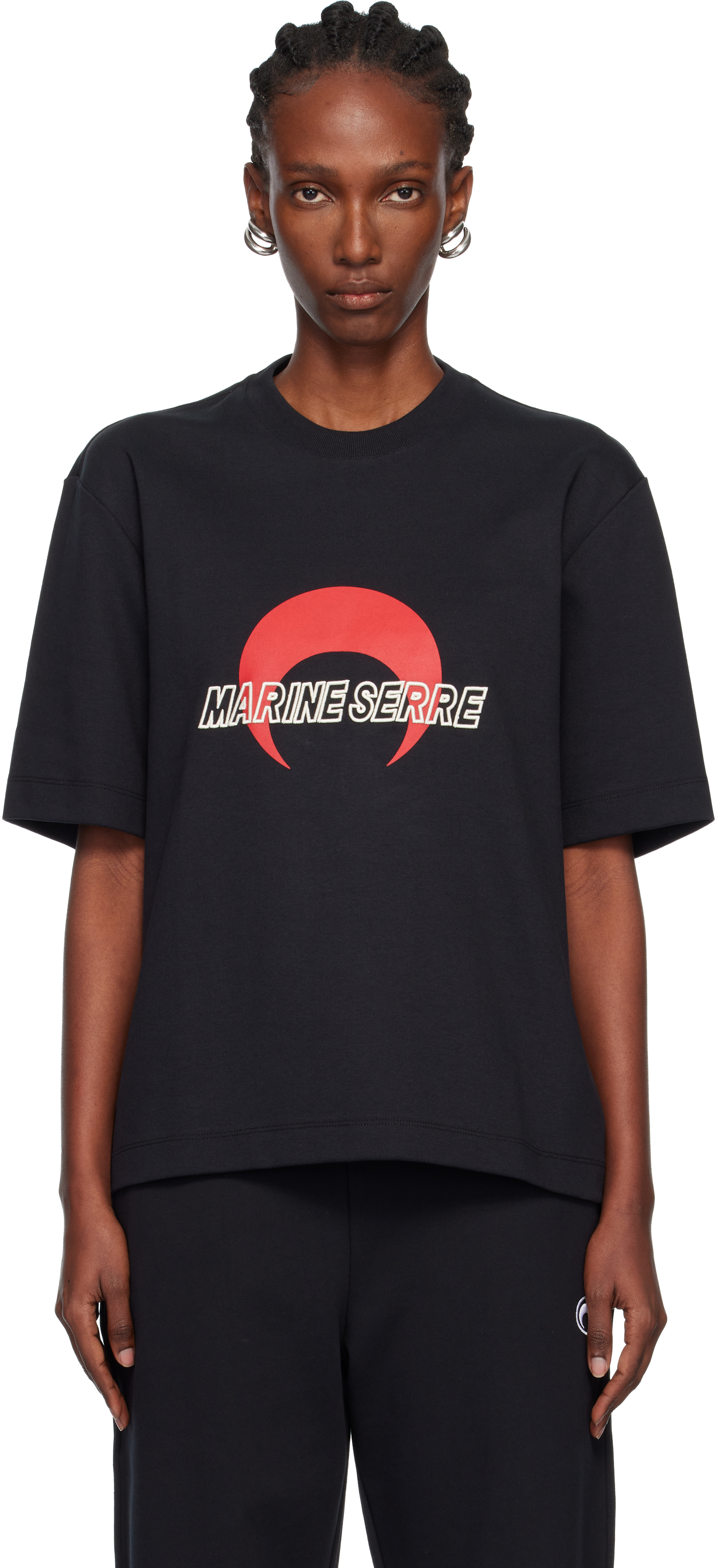 Marine Serre Classic Black T-shirts And Polos With Minimalist Design