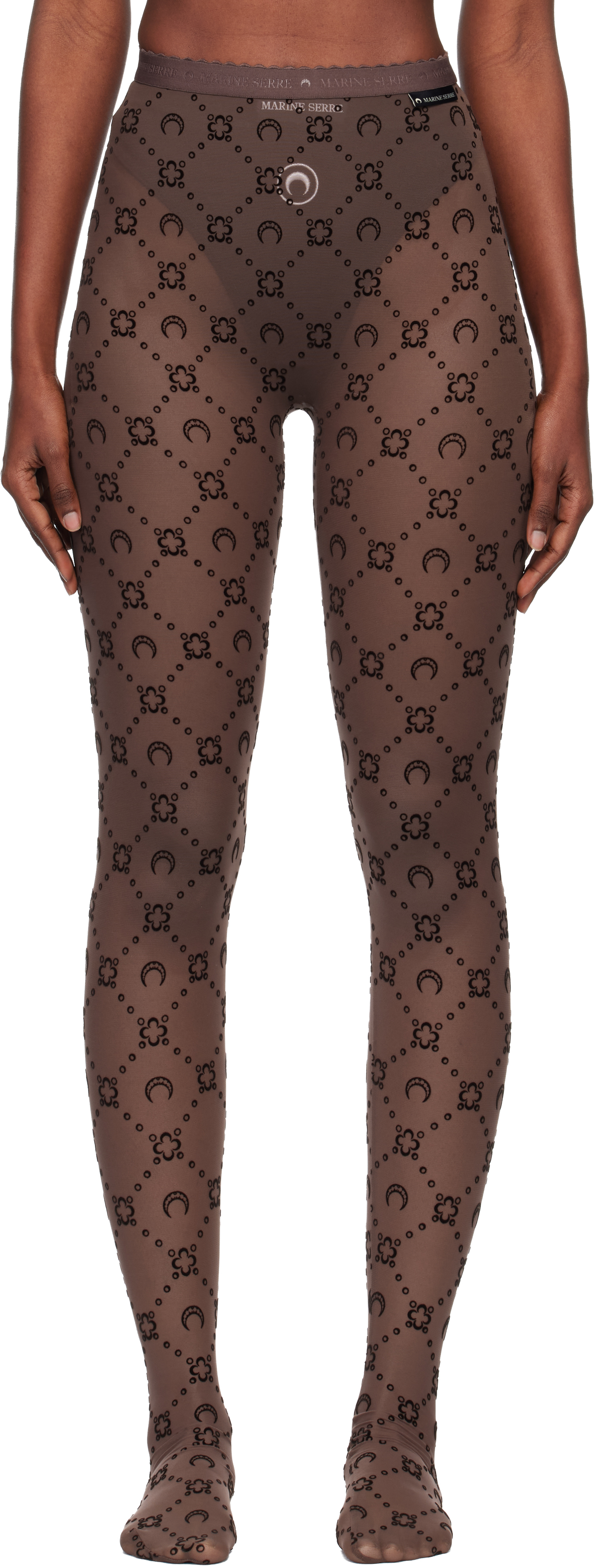 Marine Serre Ssense Exclusive Brown Recycled Mesh Flock Tights In Brown