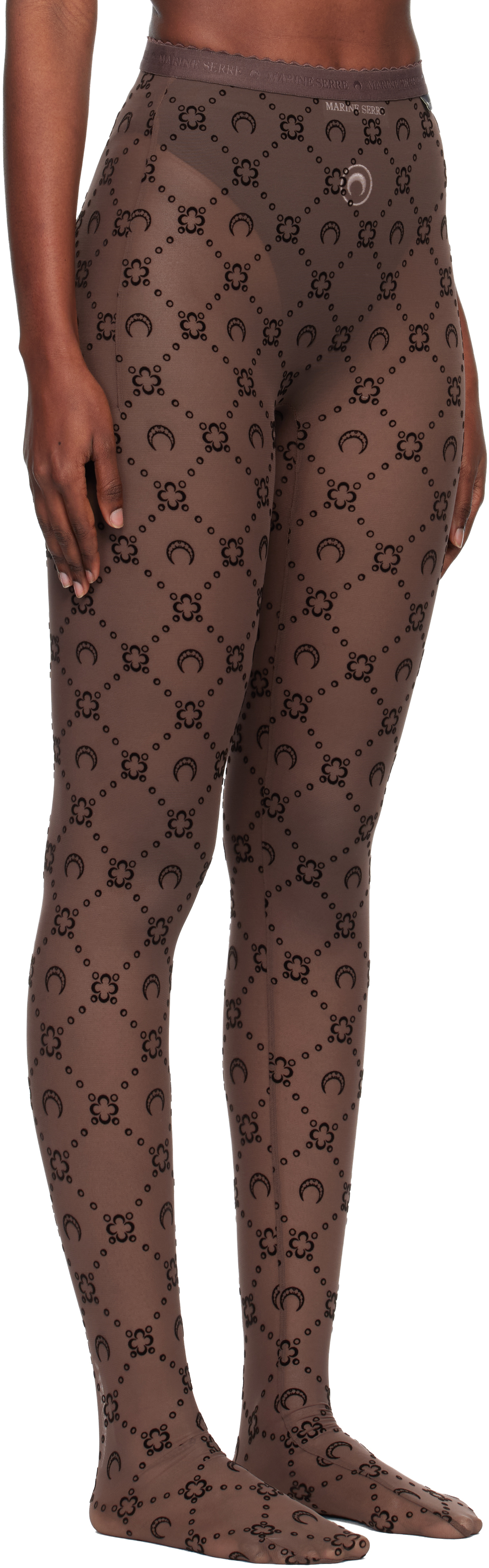 Marine Serre Ssense Exclusive Brown Recycled Mesh Flock Tights In Brown