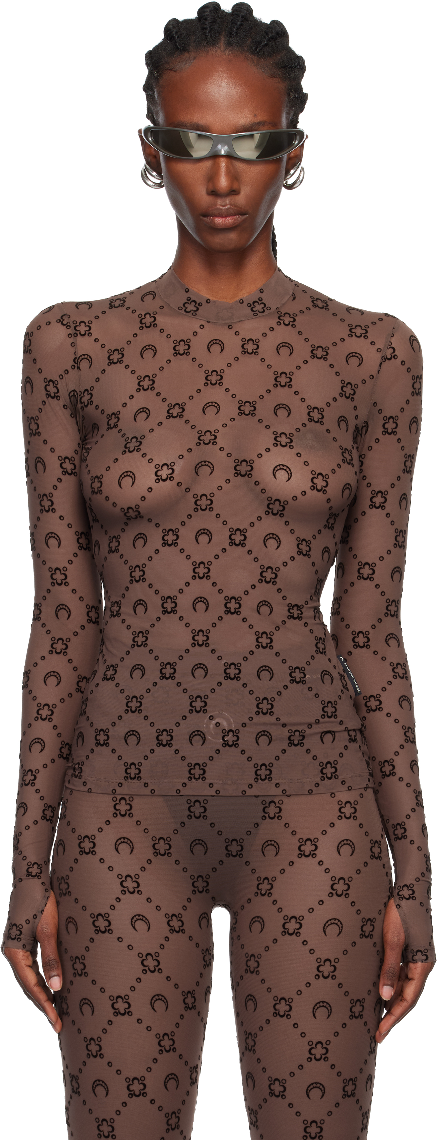Marine Serre Ssense Exclusive Brown Flock Second Skin Highneck Top In Brown