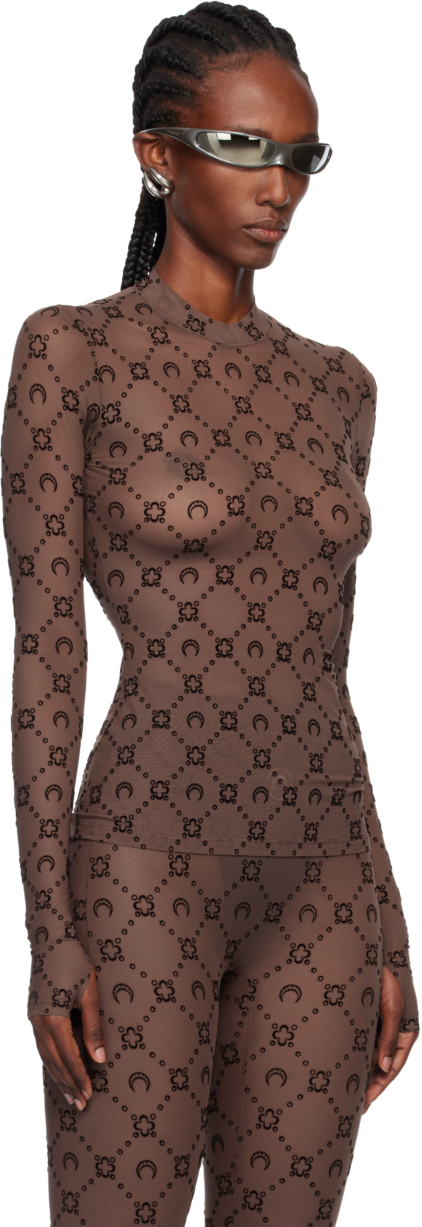 Marine Serre Ssense Exclusive Brown Flock Second Skin Highneck Top In Brown