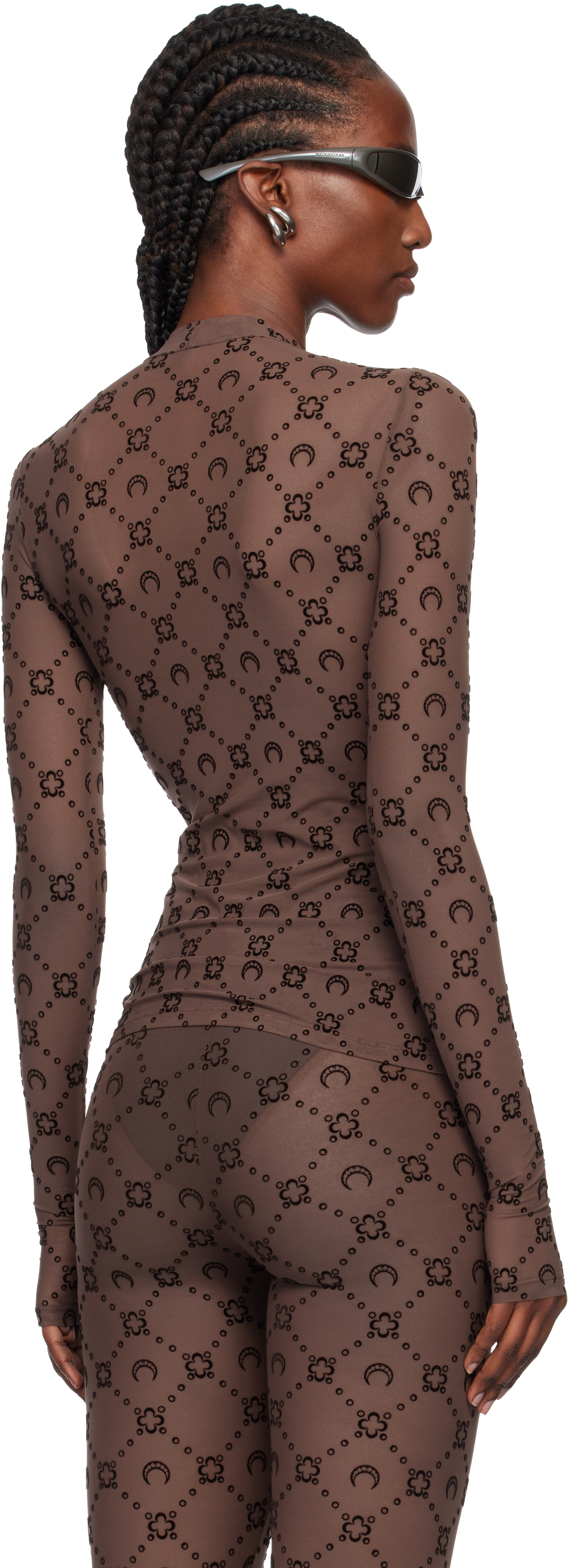 Marine Serre Ssense Exclusive Brown Flock Second Skin Highneck Top In Brown