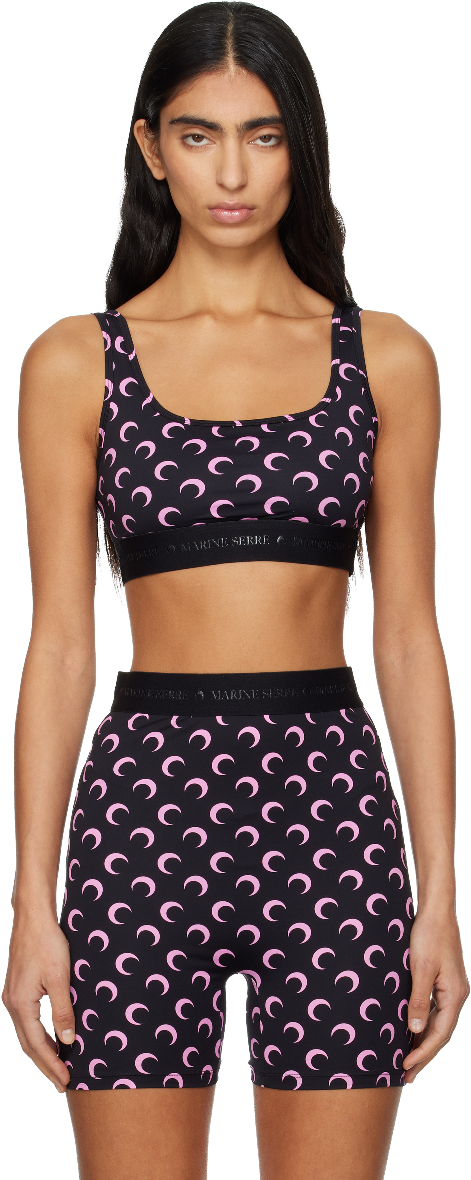 Marine Serre Black Recycled Moon Jersey Sport Bra In Multi