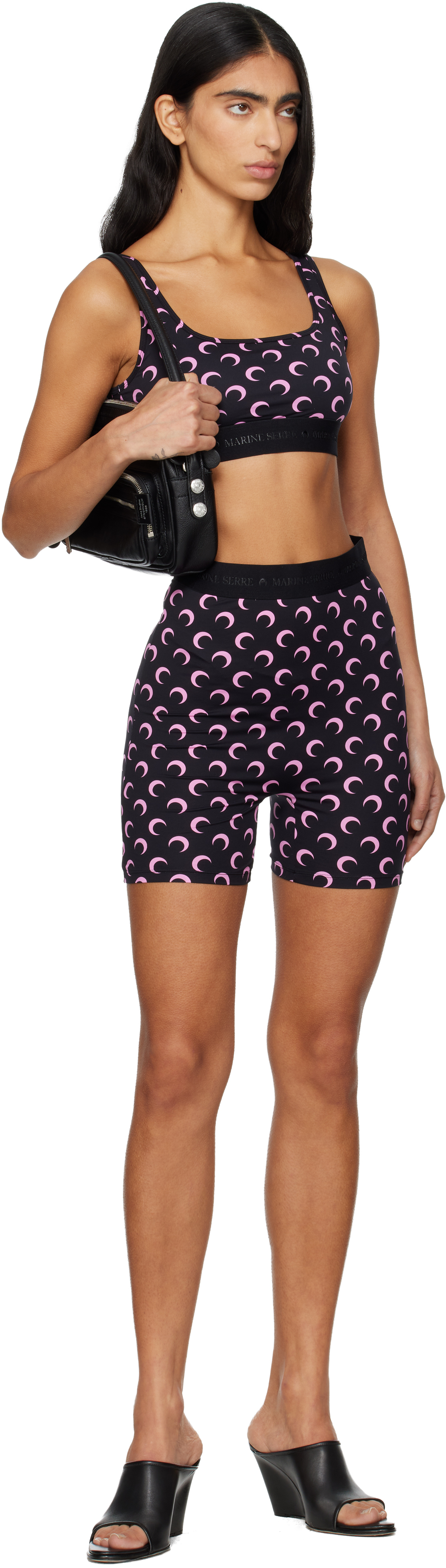 Marine Serre Black Recycled Moon Jersey Sport Bra In Multi