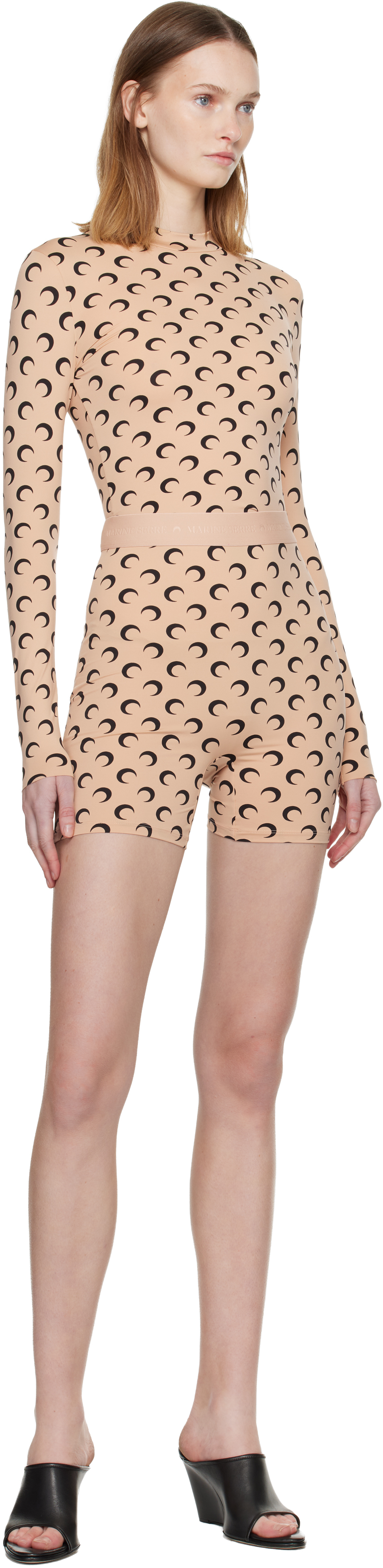 Marine Serre Tan Recycled Moon Jersey Mini Sport Shorts In Nude