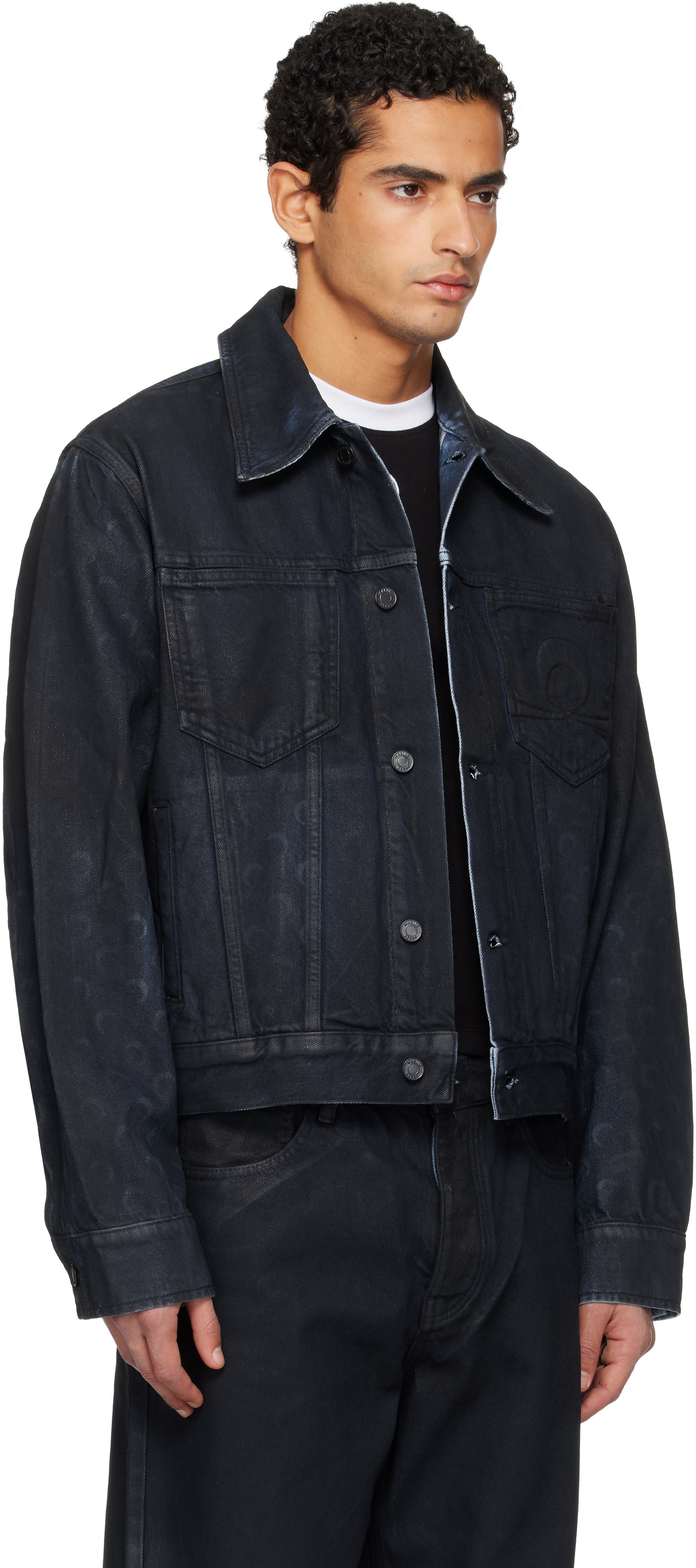 Marine Serre Moon Waxed Denim Jacket In Black