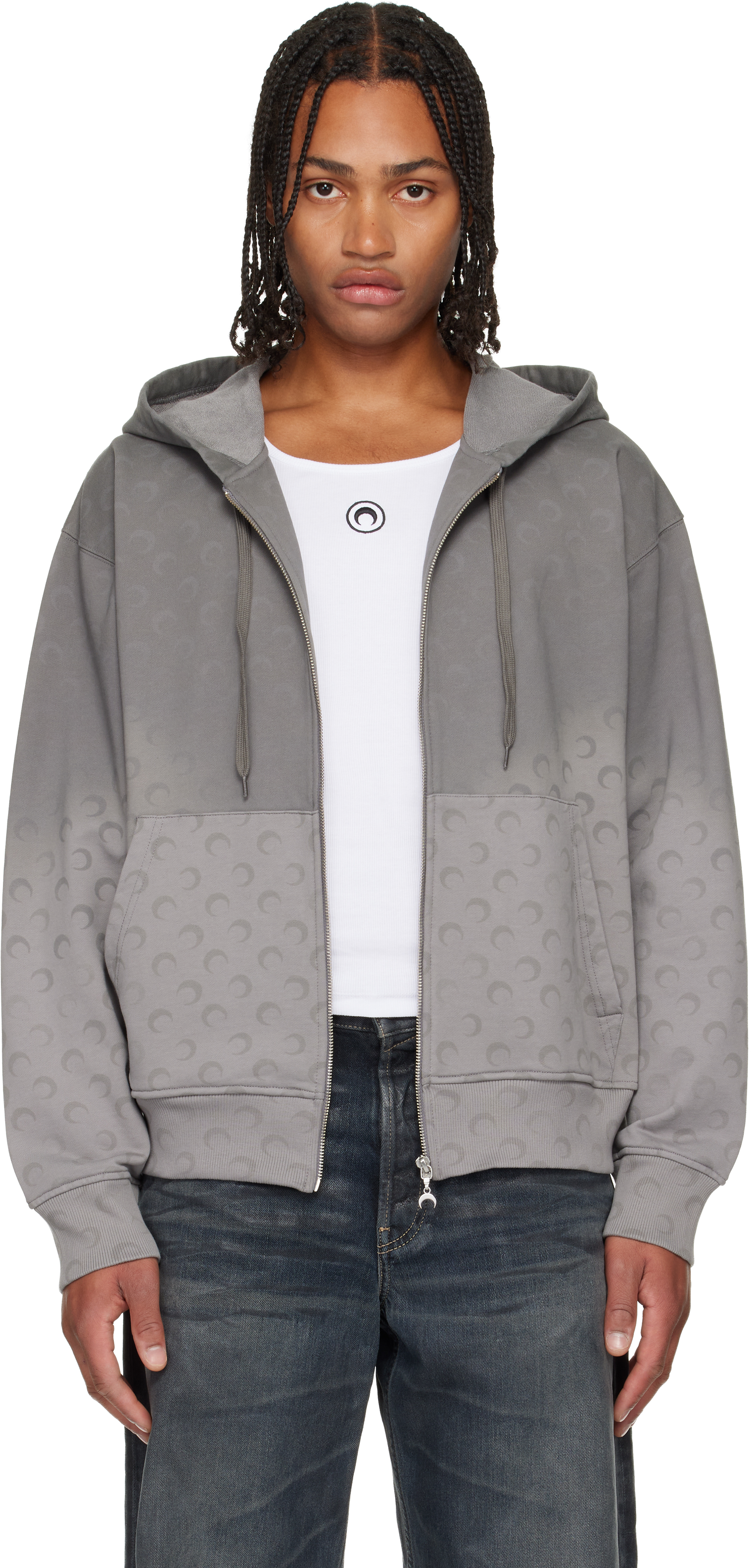 Marine Serre Gray Faded Moon Sleeve Hoodie In Gray