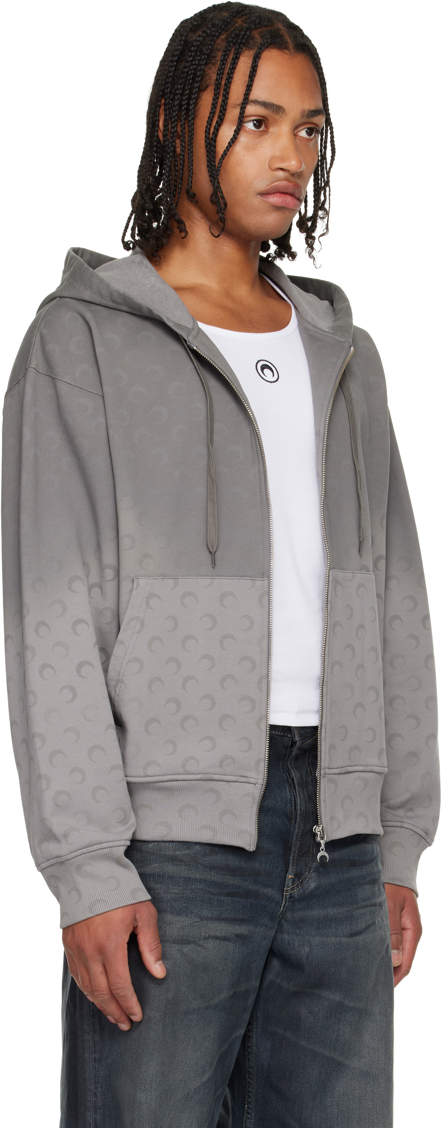 Marine Serre Gray Faded Moon Sleeve Hoodie In Gray