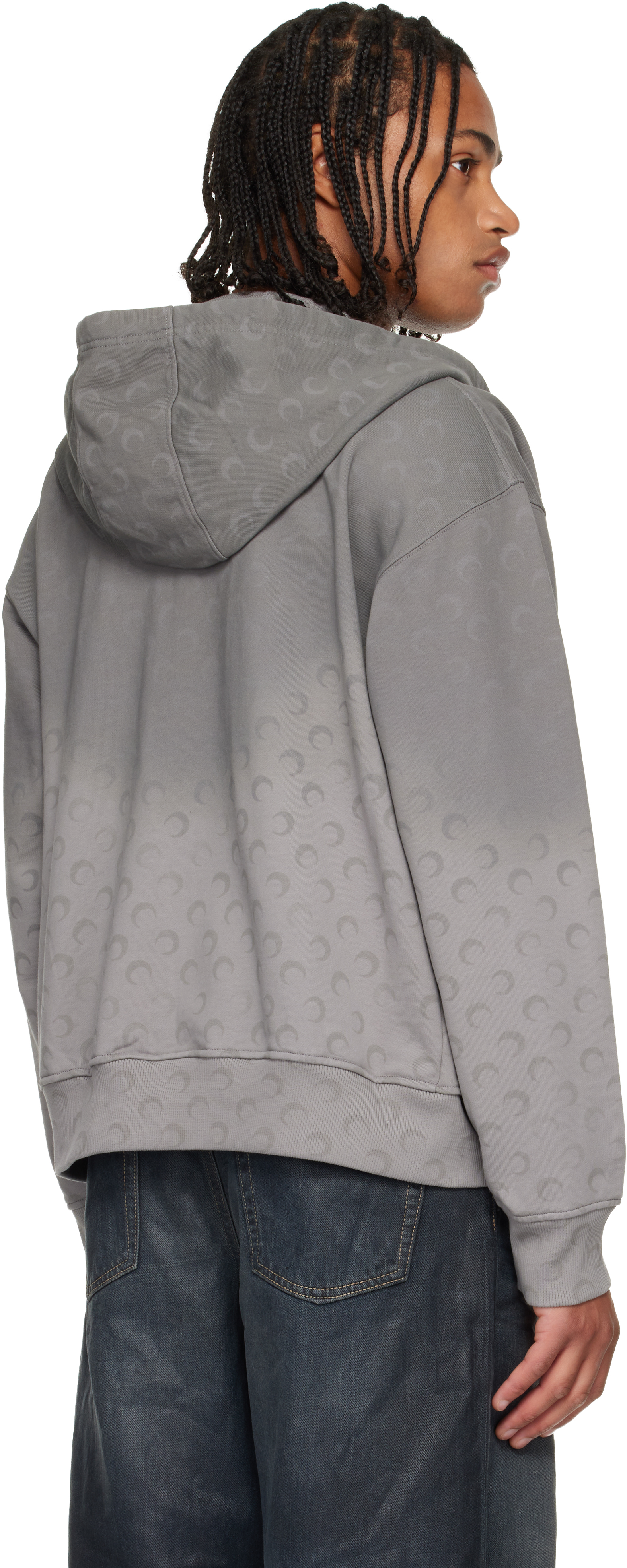 Marine Serre Gray Faded Moon Sleeve Hoodie In Gray
