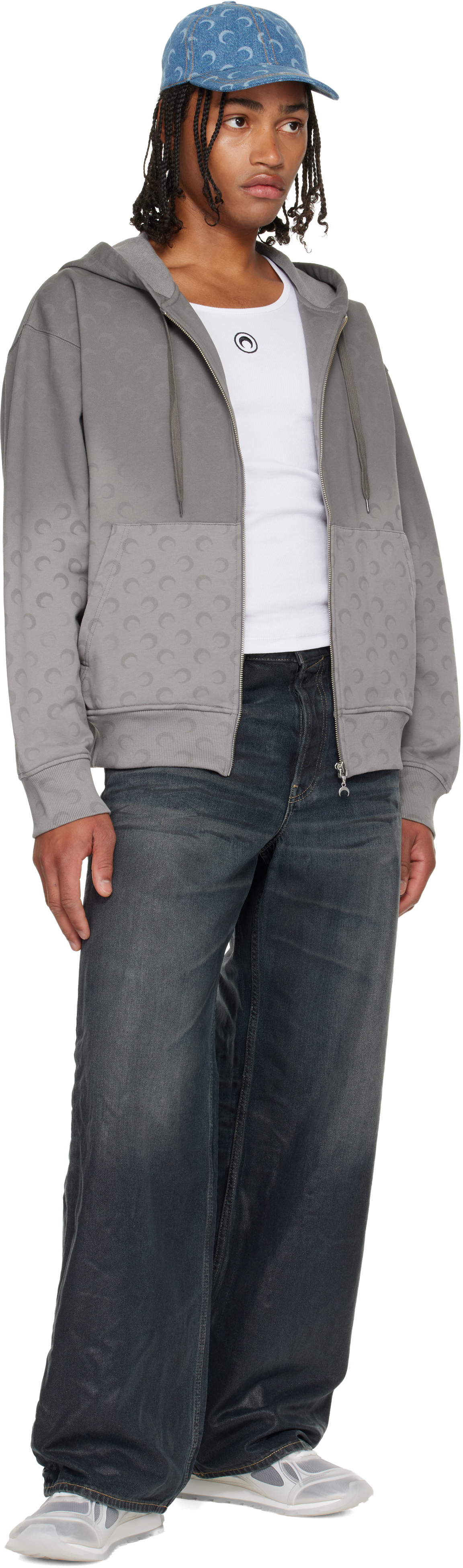 Marine Serre Gray Faded Moon Sleeve Hoodie In Gray