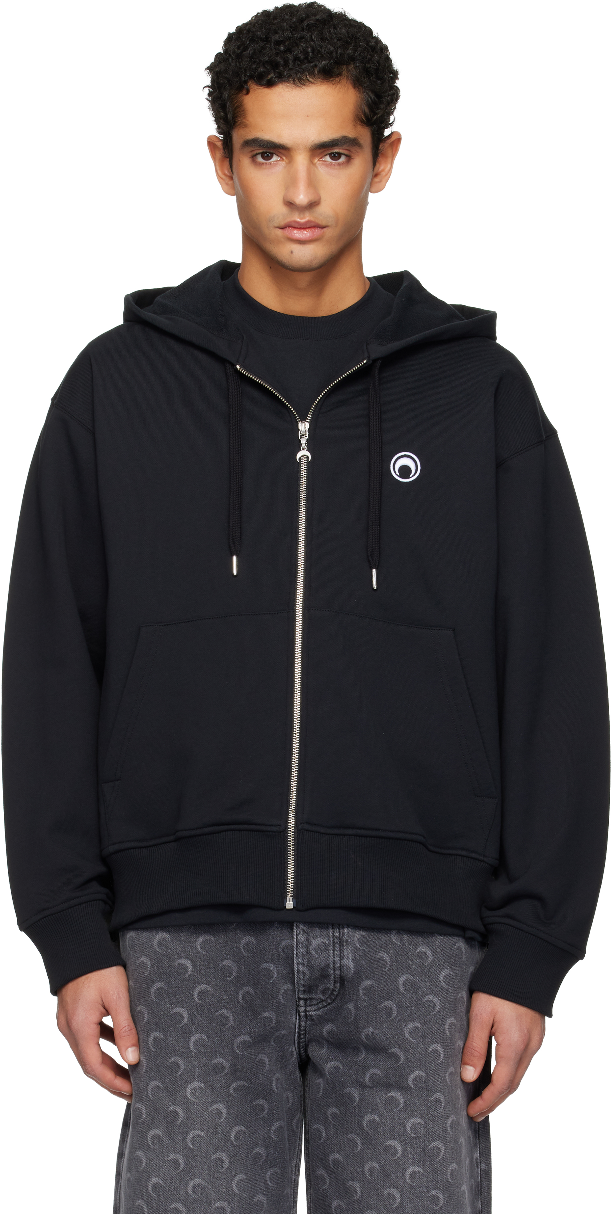 Black Moon Logo Zipped Hoodie by Marine Serre on Sale