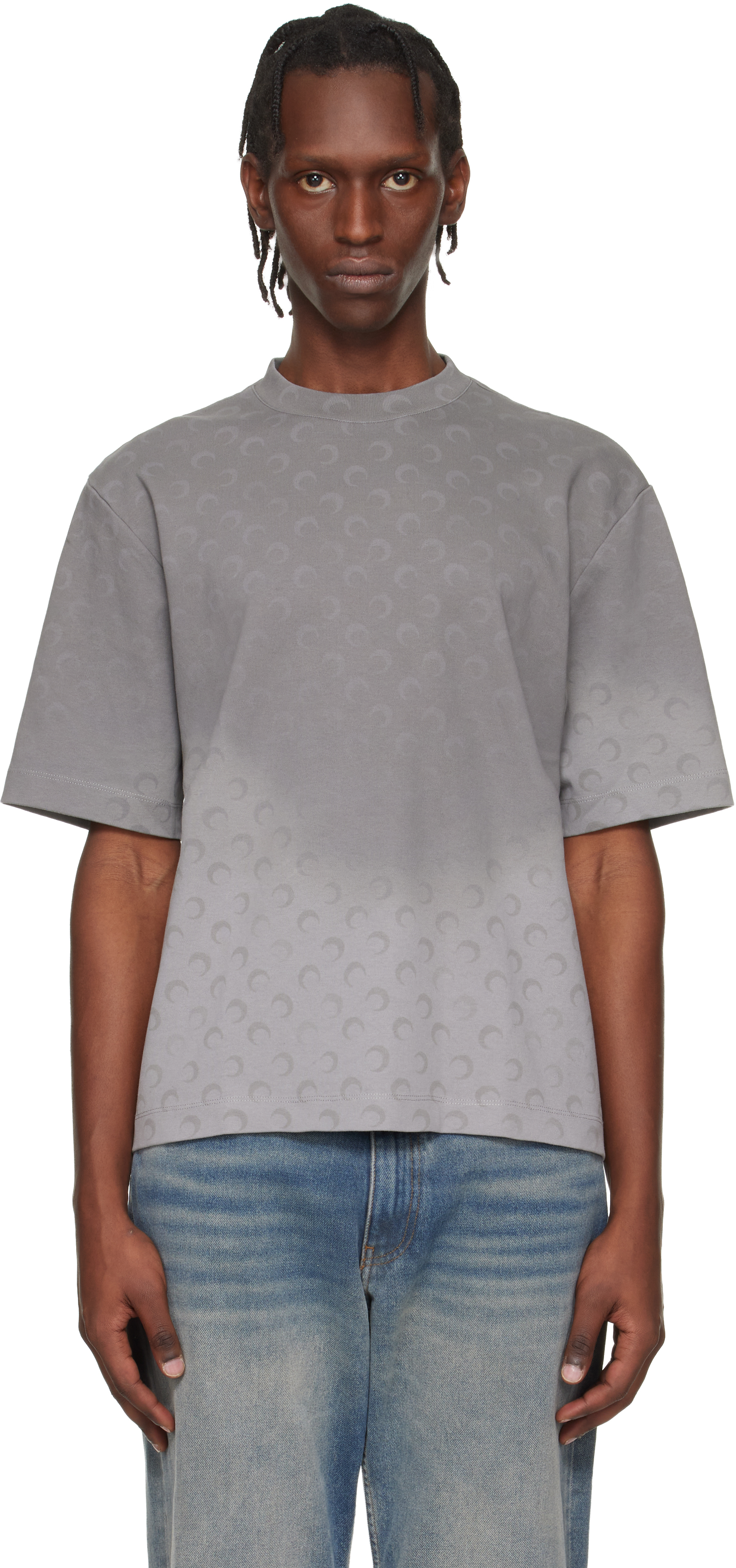 Marine Serre: Gray Faded Moon Jersey Relaxed T-shirt | SSENSE